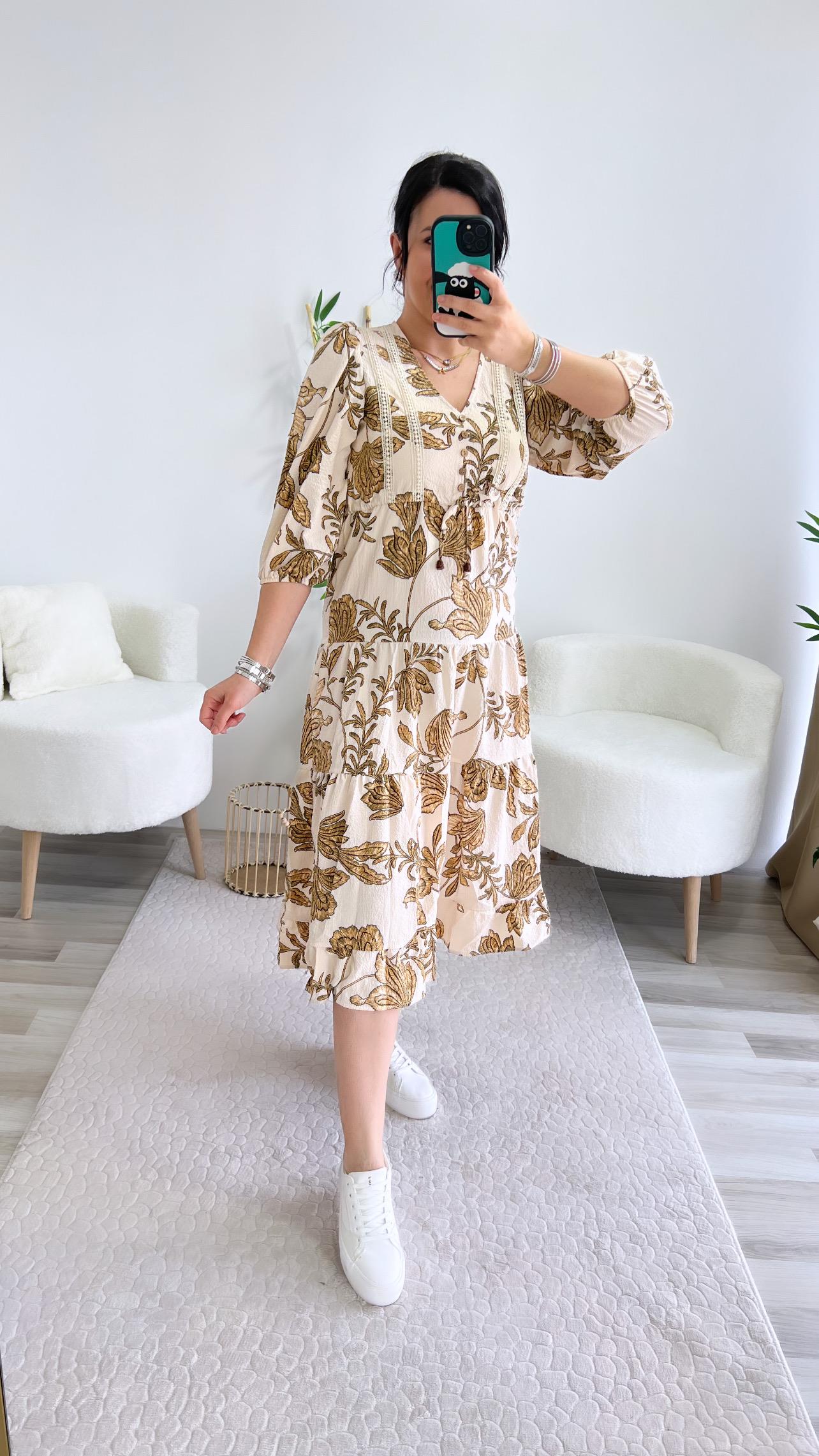 KREM FİSTO GEÇİŞLİ ETNİK ELBİSE