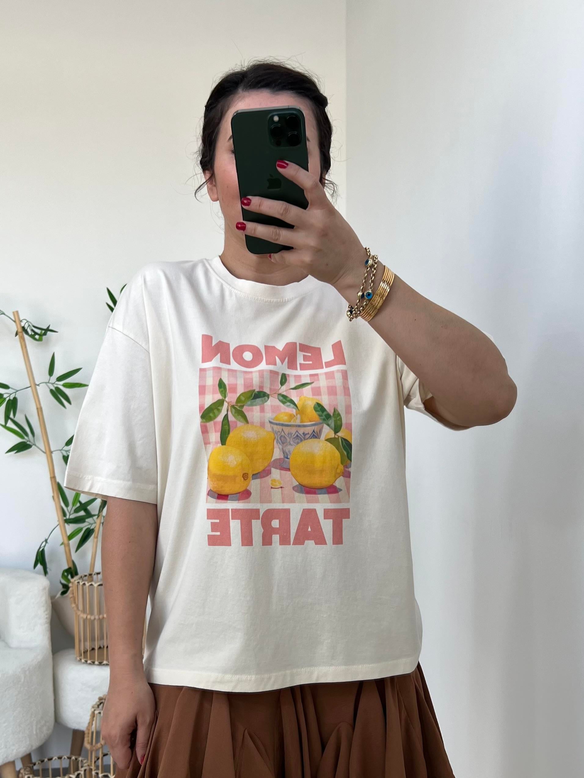 Krem Limon Baskılı Tişört