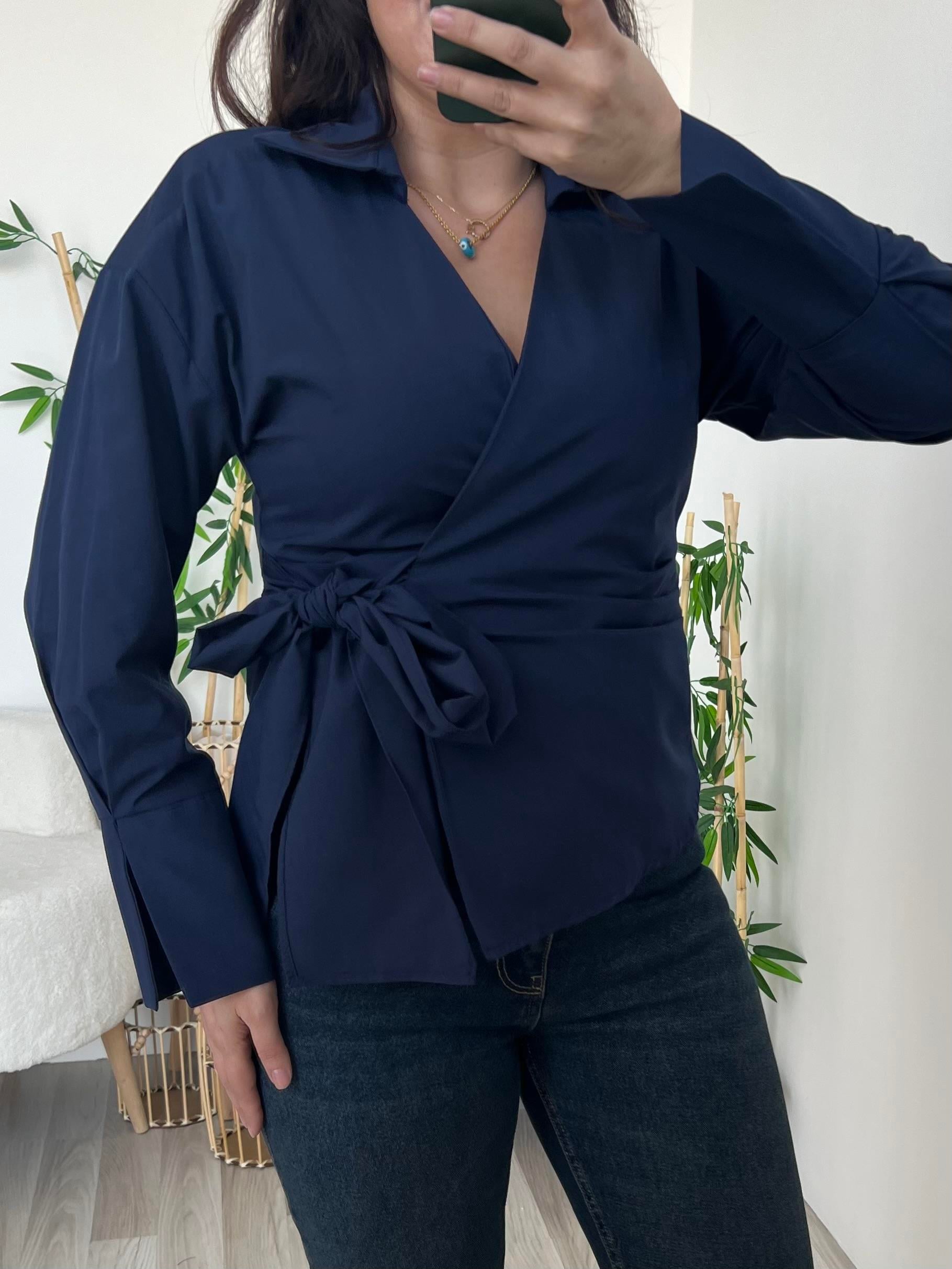 Lacivert Bağlamalı Poplin Gömlek 