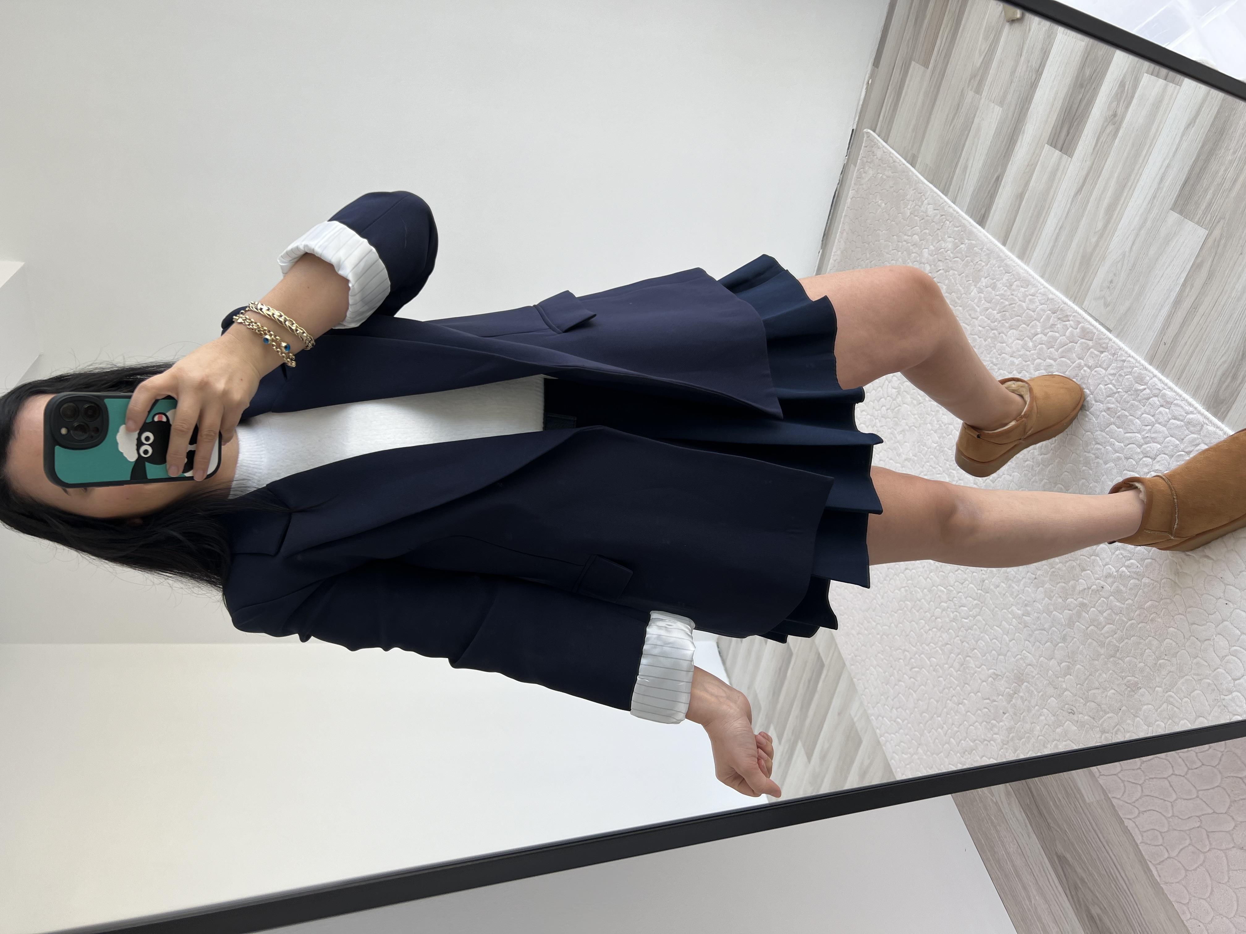 LACİVERT ÇİZGİLİ ASTAR DETAYLI BLAZER CEKET