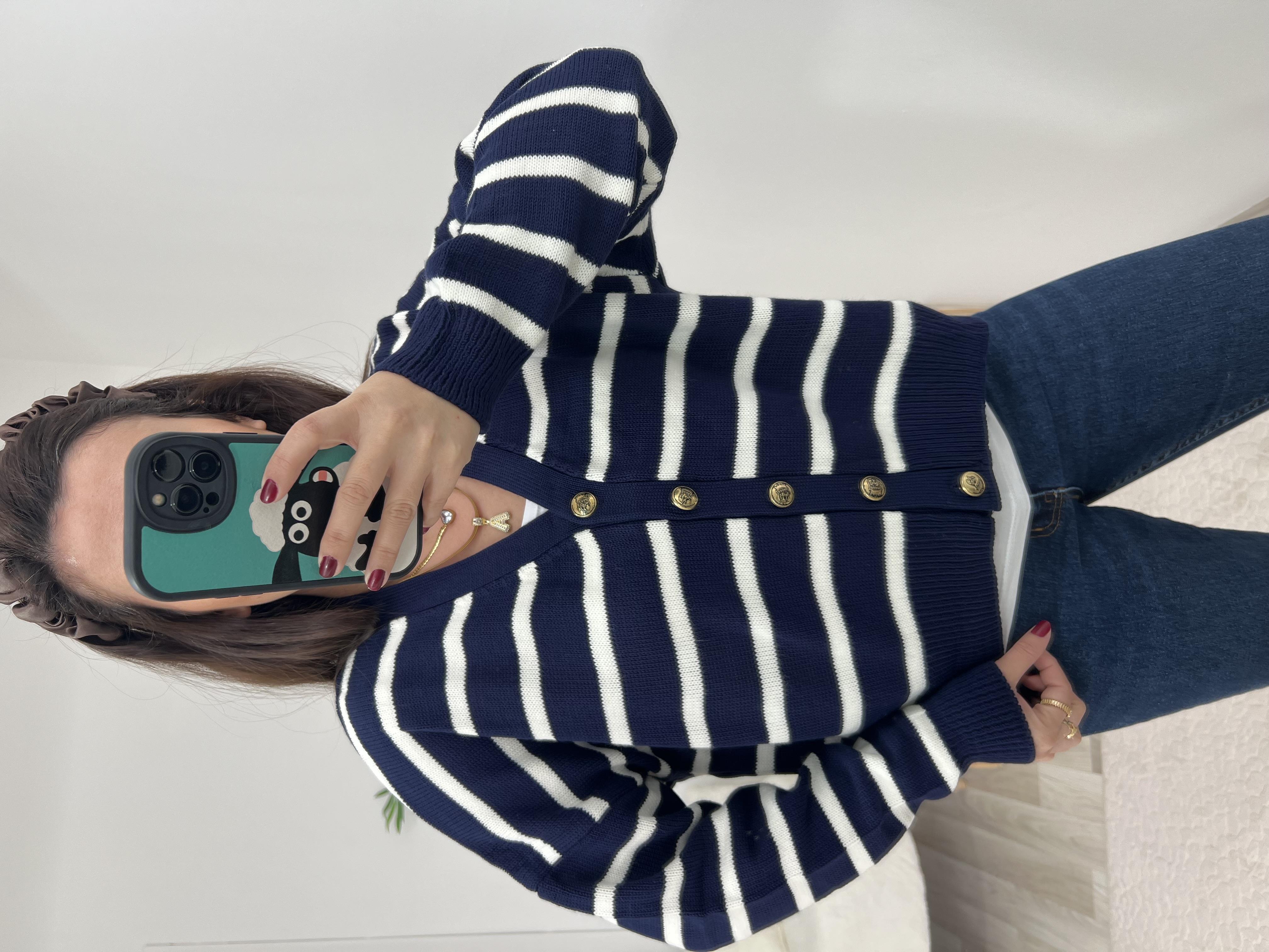 Lacivert Çizgili Hırka