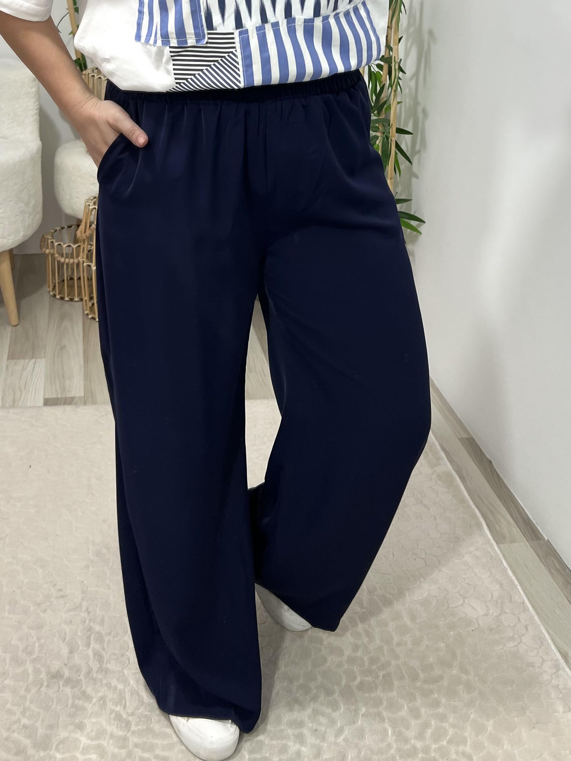 Lacivert Mevsimlik Beli Lastikli Palazzo Pantolon