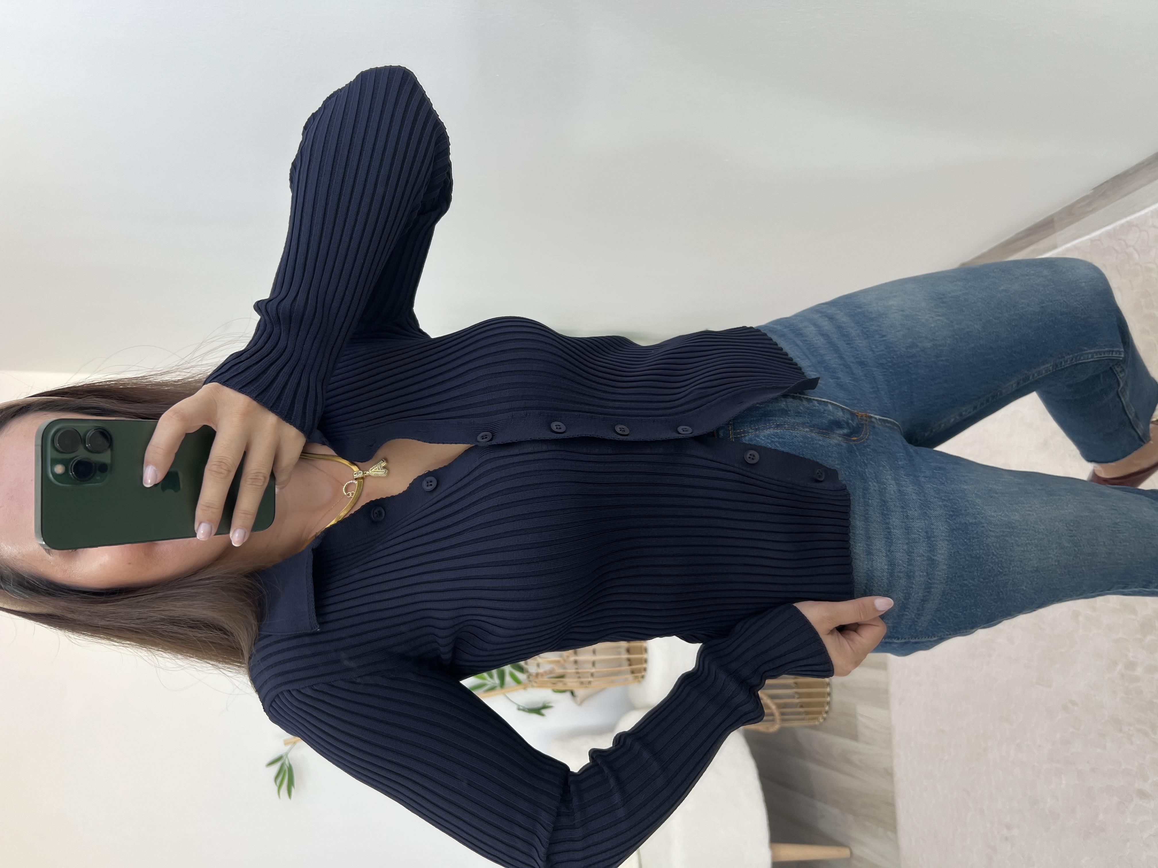 Lacivert Polo Yaka Hırka