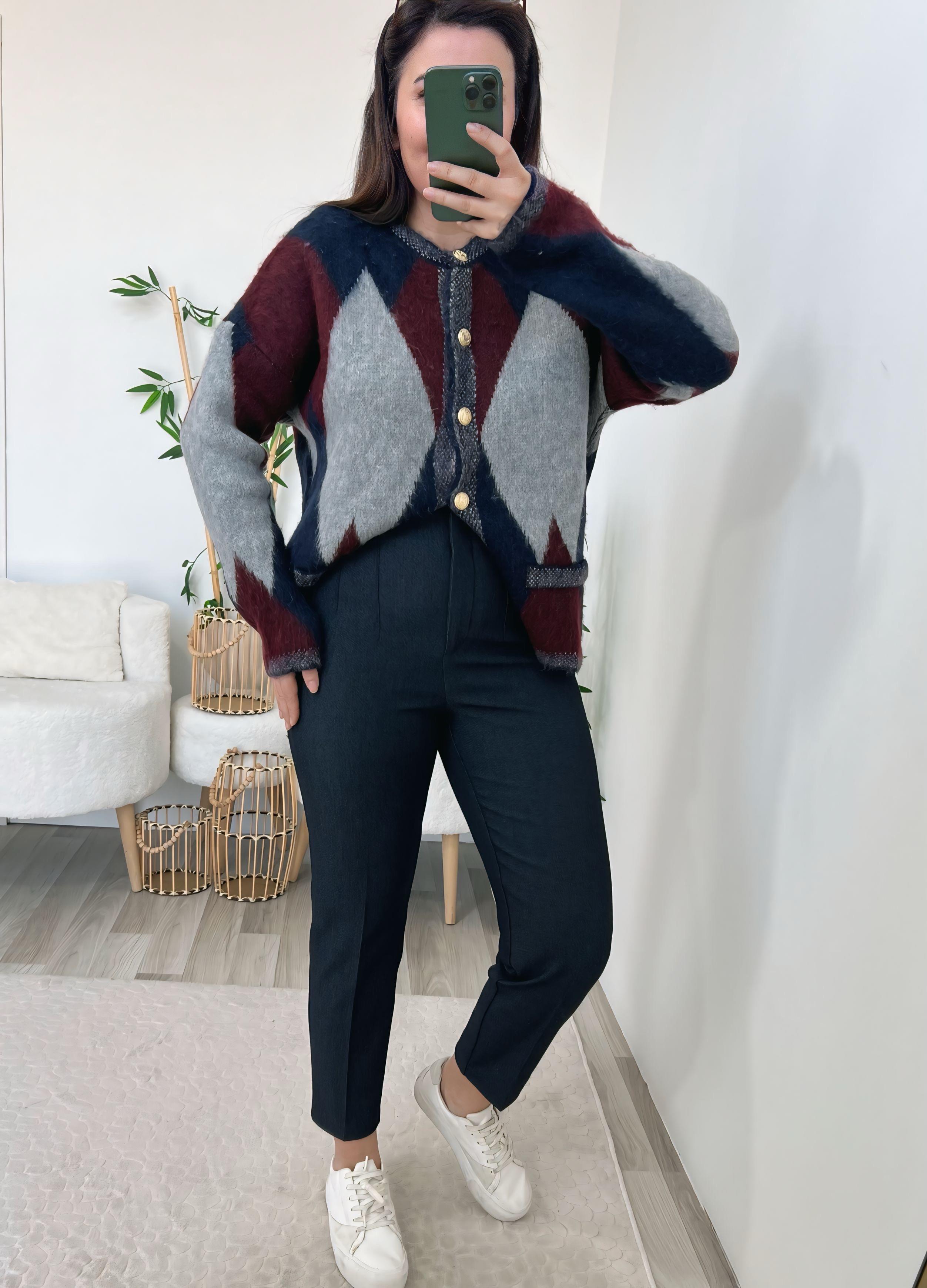 Lacivert Renk Geçişli Önü Flatolu Kumaş Pantolon