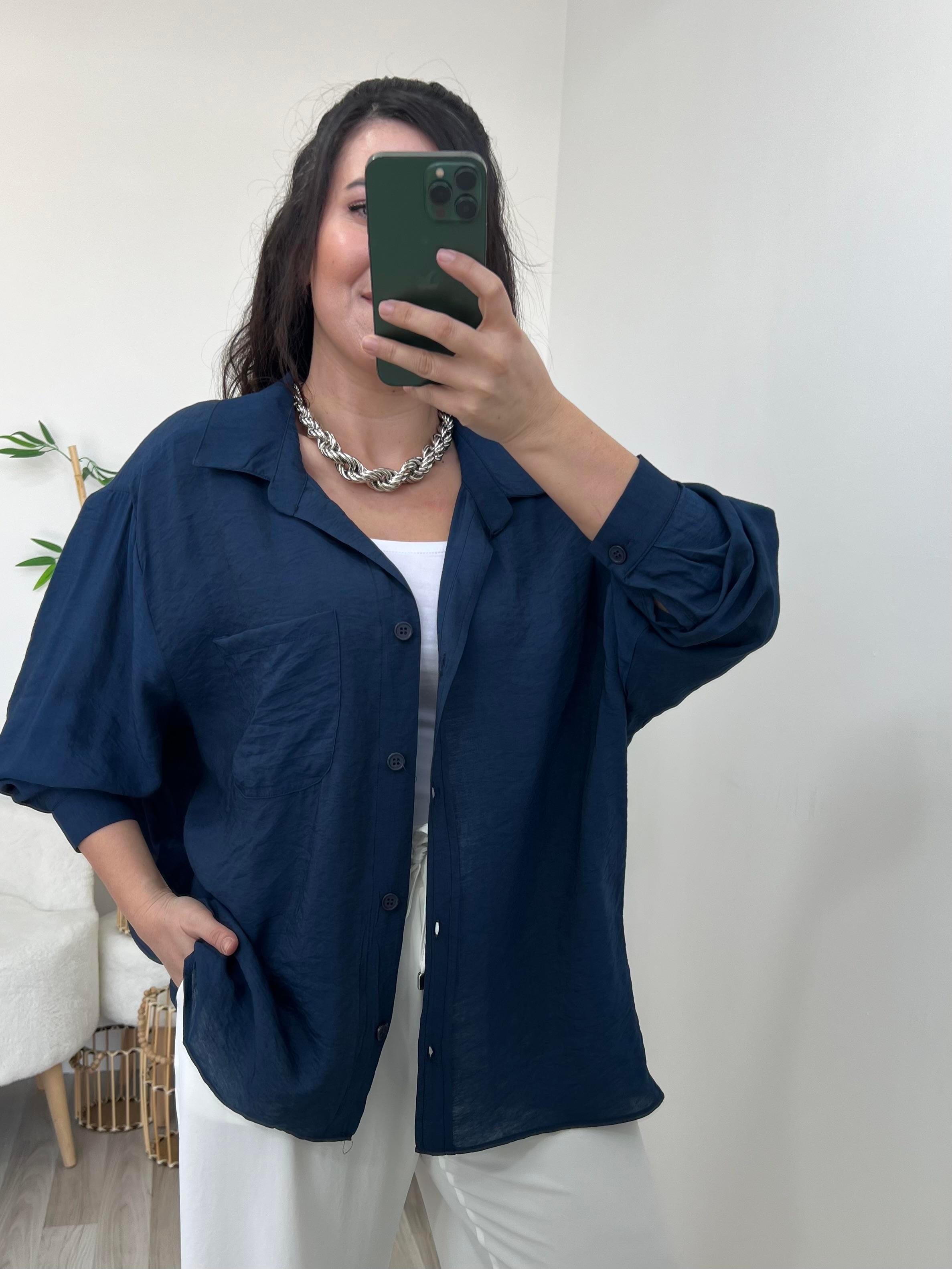 Lacivert Tensel Geniş Kesim Gömlek