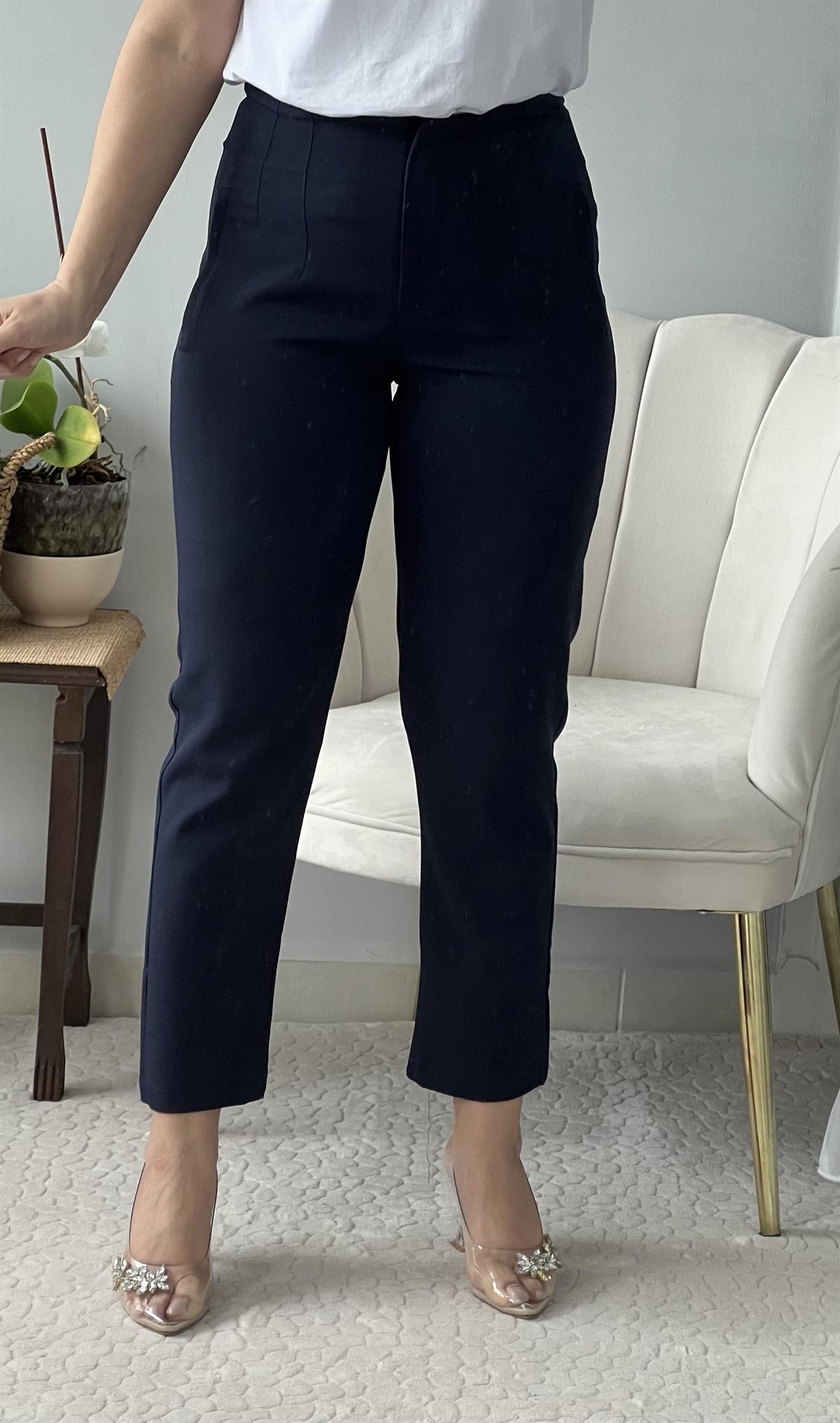 Lacivert Yüksek Bel Kumaş Pantolon Pantolon Ürünü Sadece 199,00