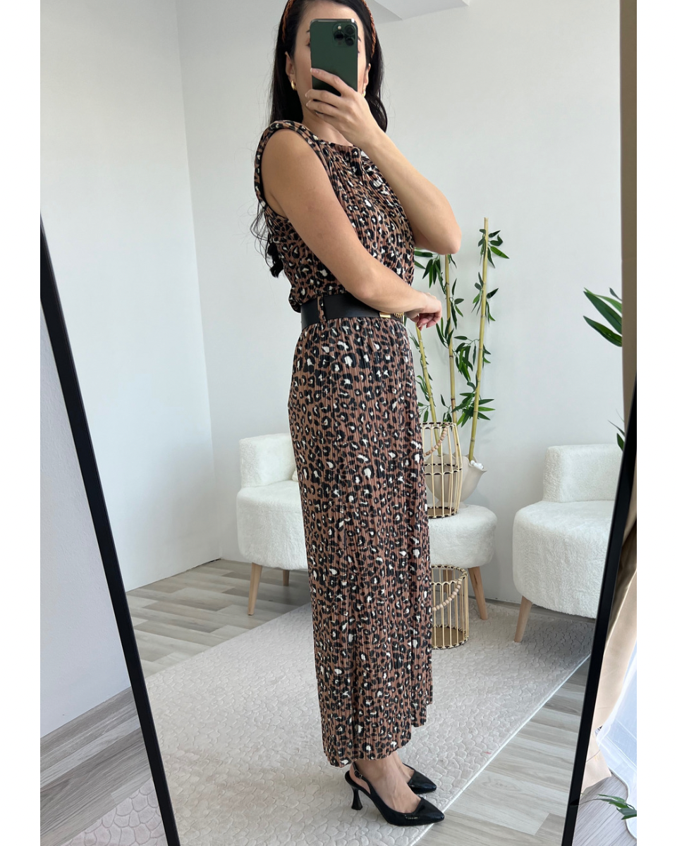 LEOPAR DESENLİ KEMERLİ ELBİSE