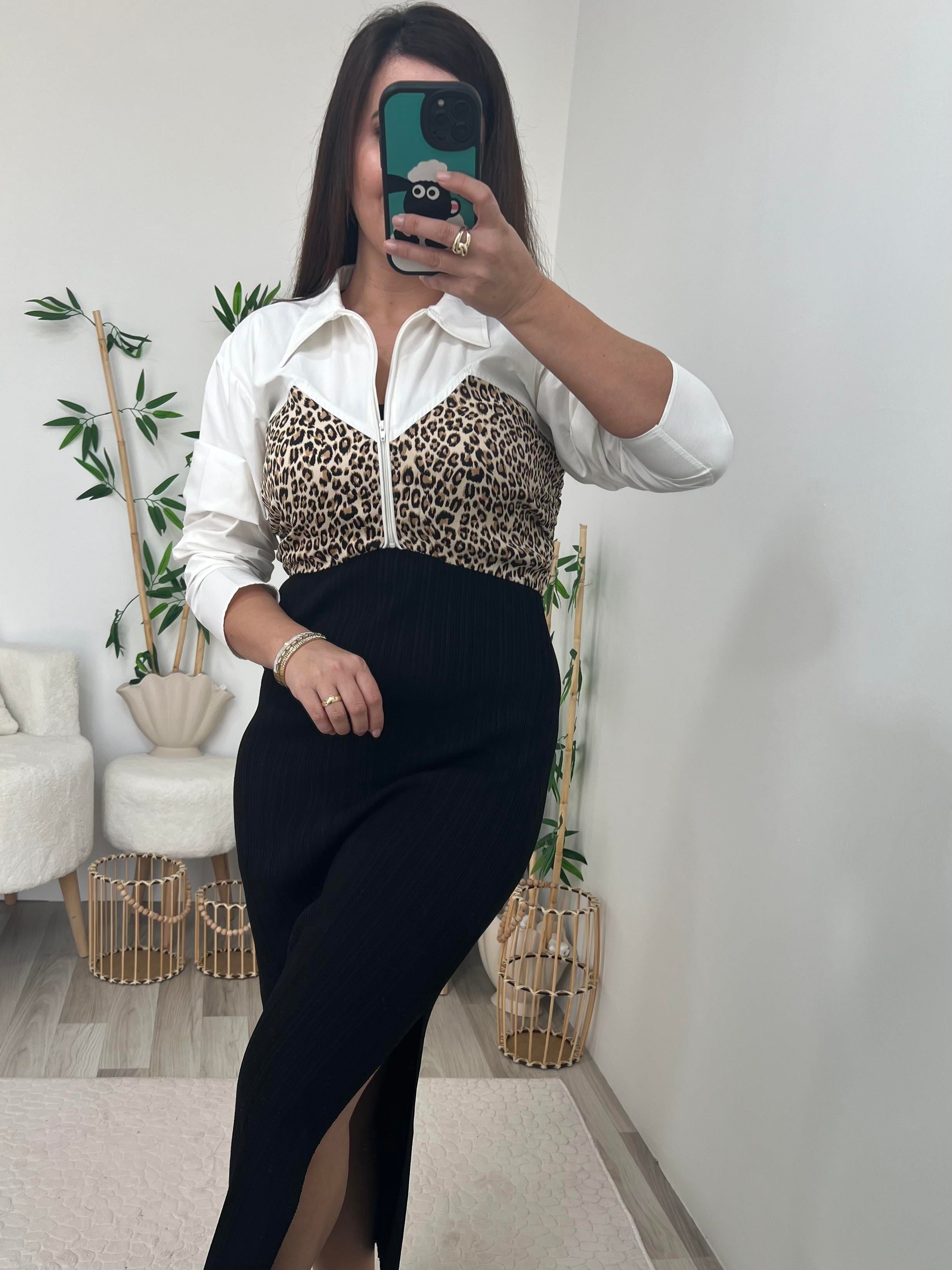 Leopar Geçişli Crop Gömlek