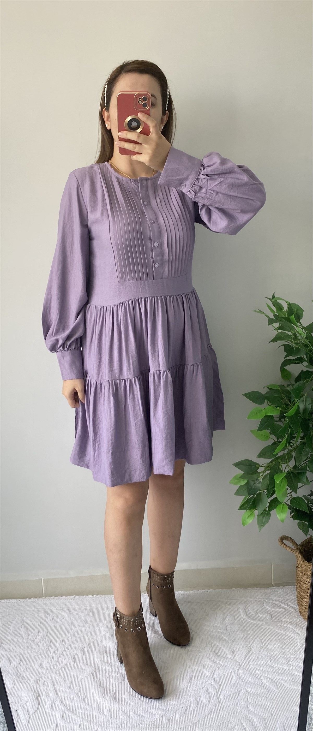 Lila Balon Kol Elbise