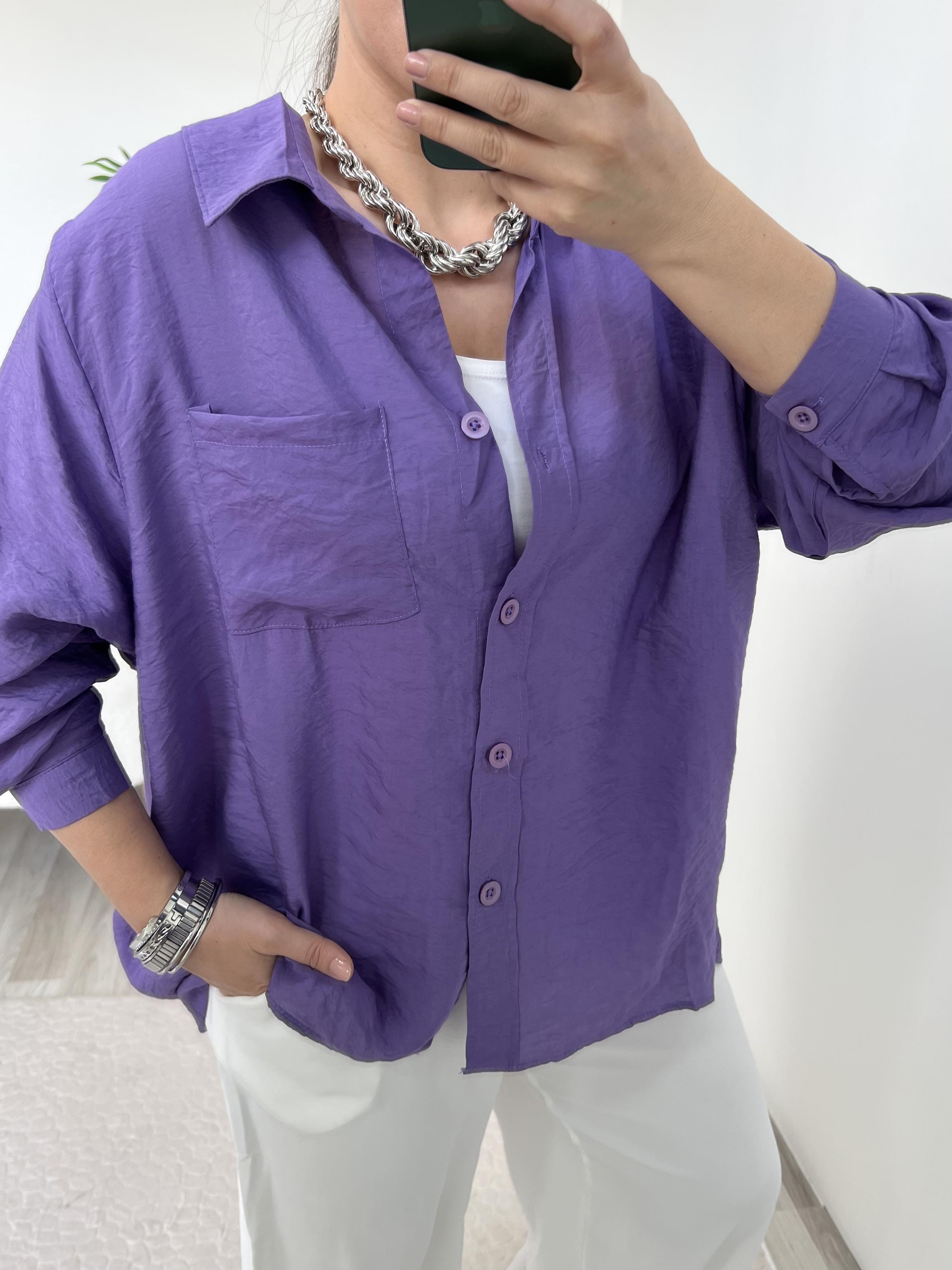 Lila Tensel Geniş Kesim Gömlek