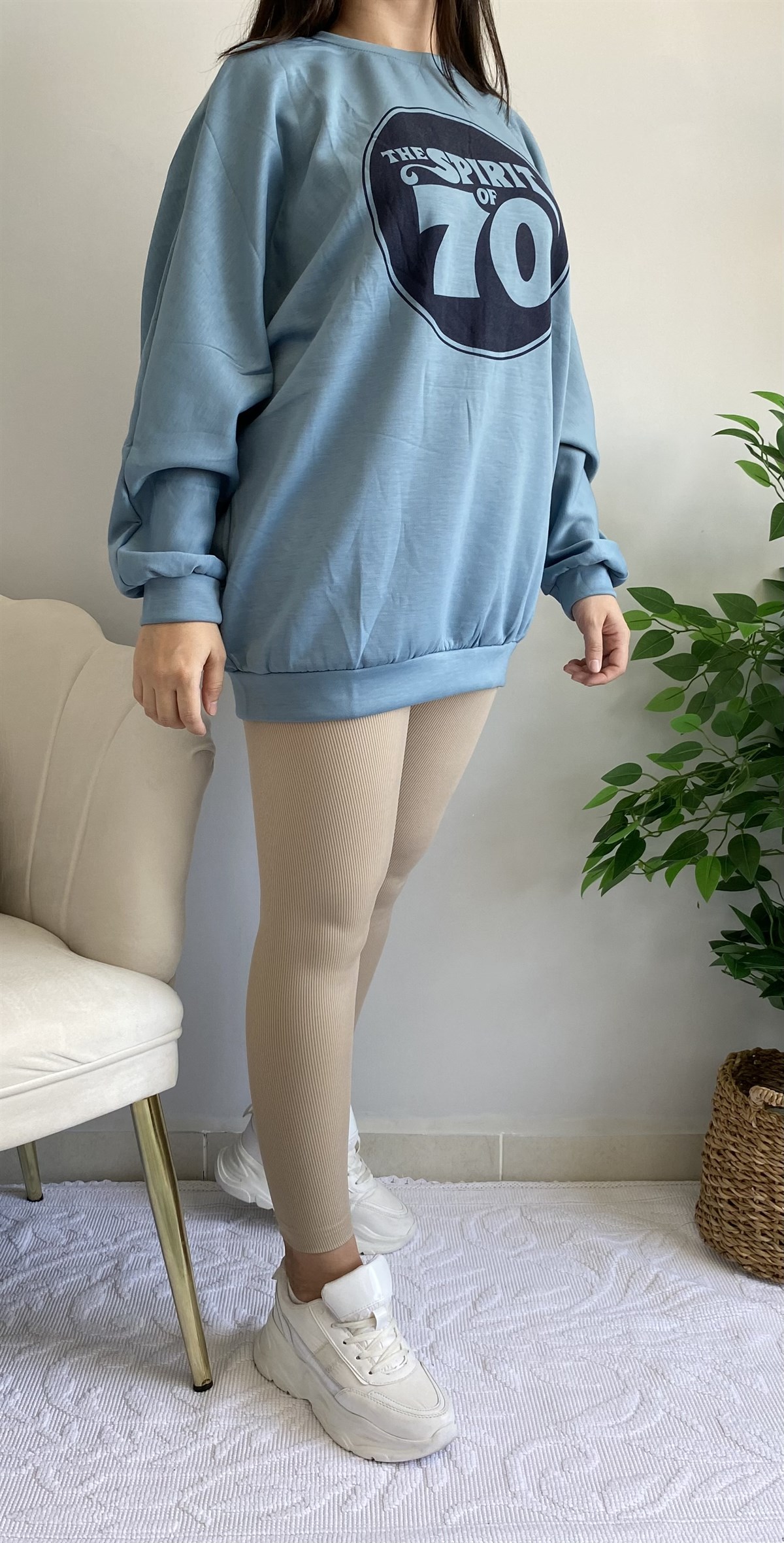 MAVİ BASKILI OVERSIZE SWEAT