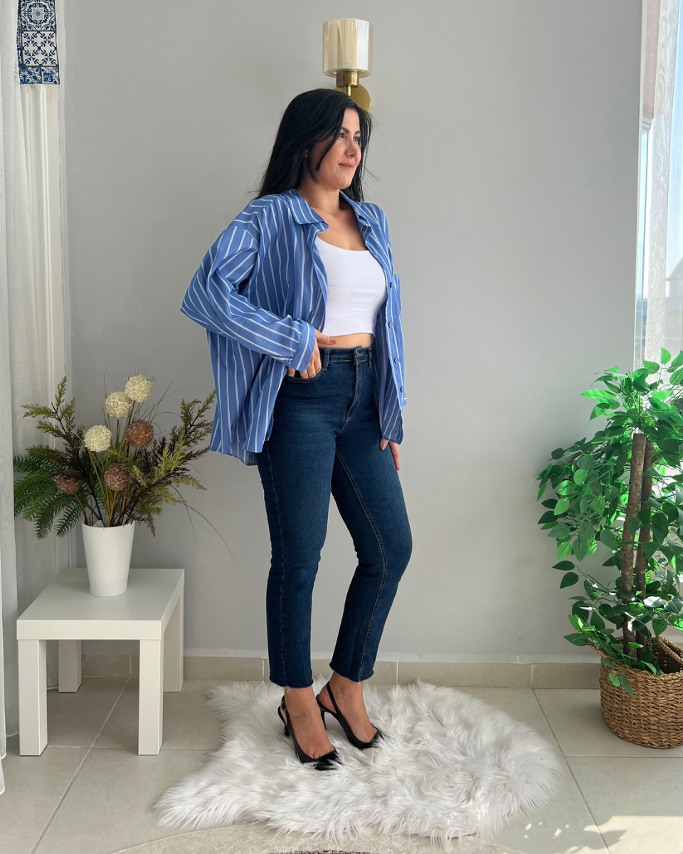 Mavi Çizgili Leni Gömlek