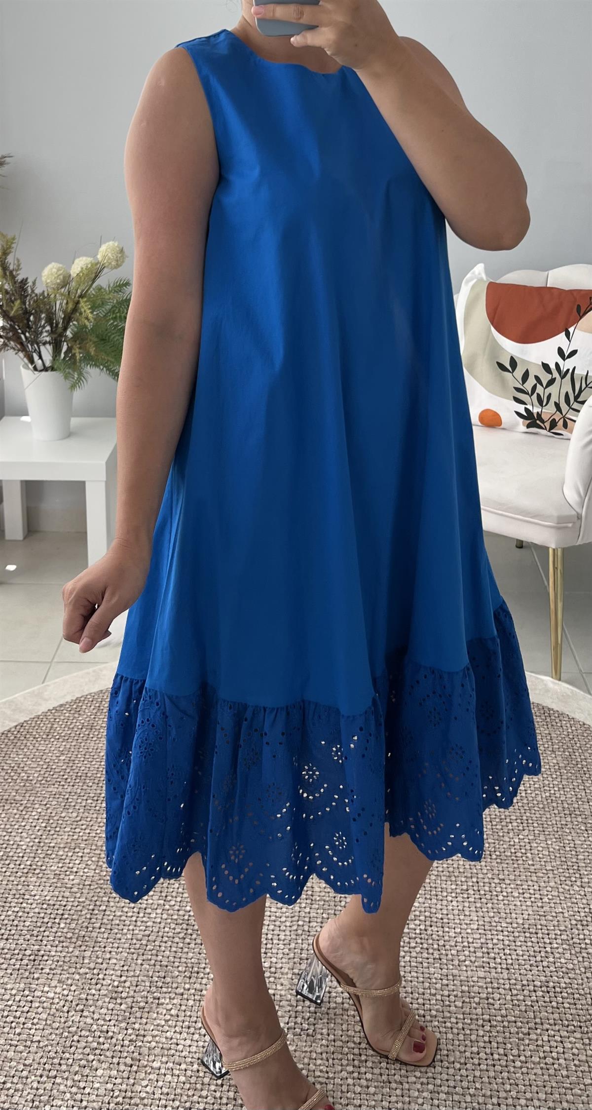 Mavi Fisto Detaylı Elbise