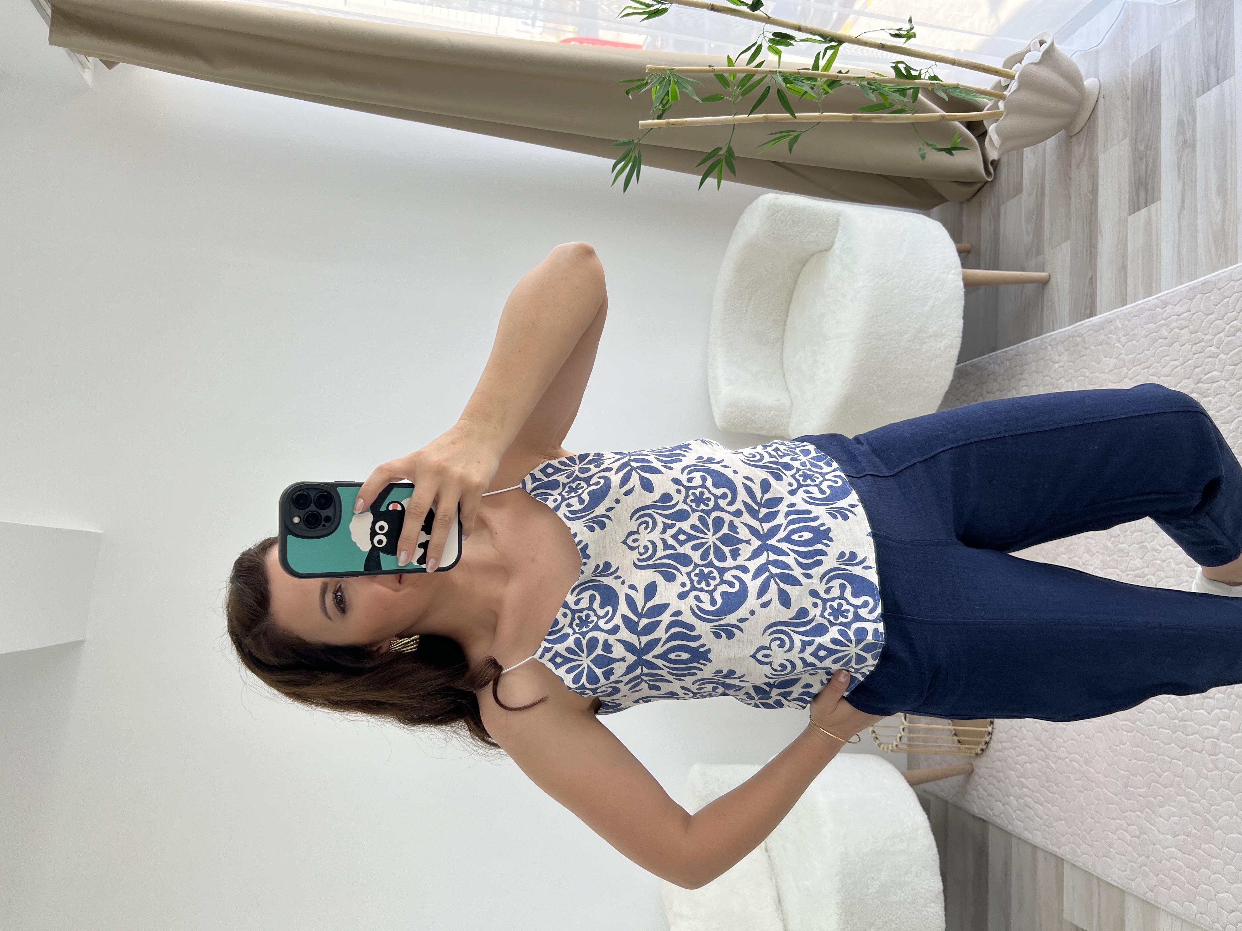 Mavi İp Askılı Bluz