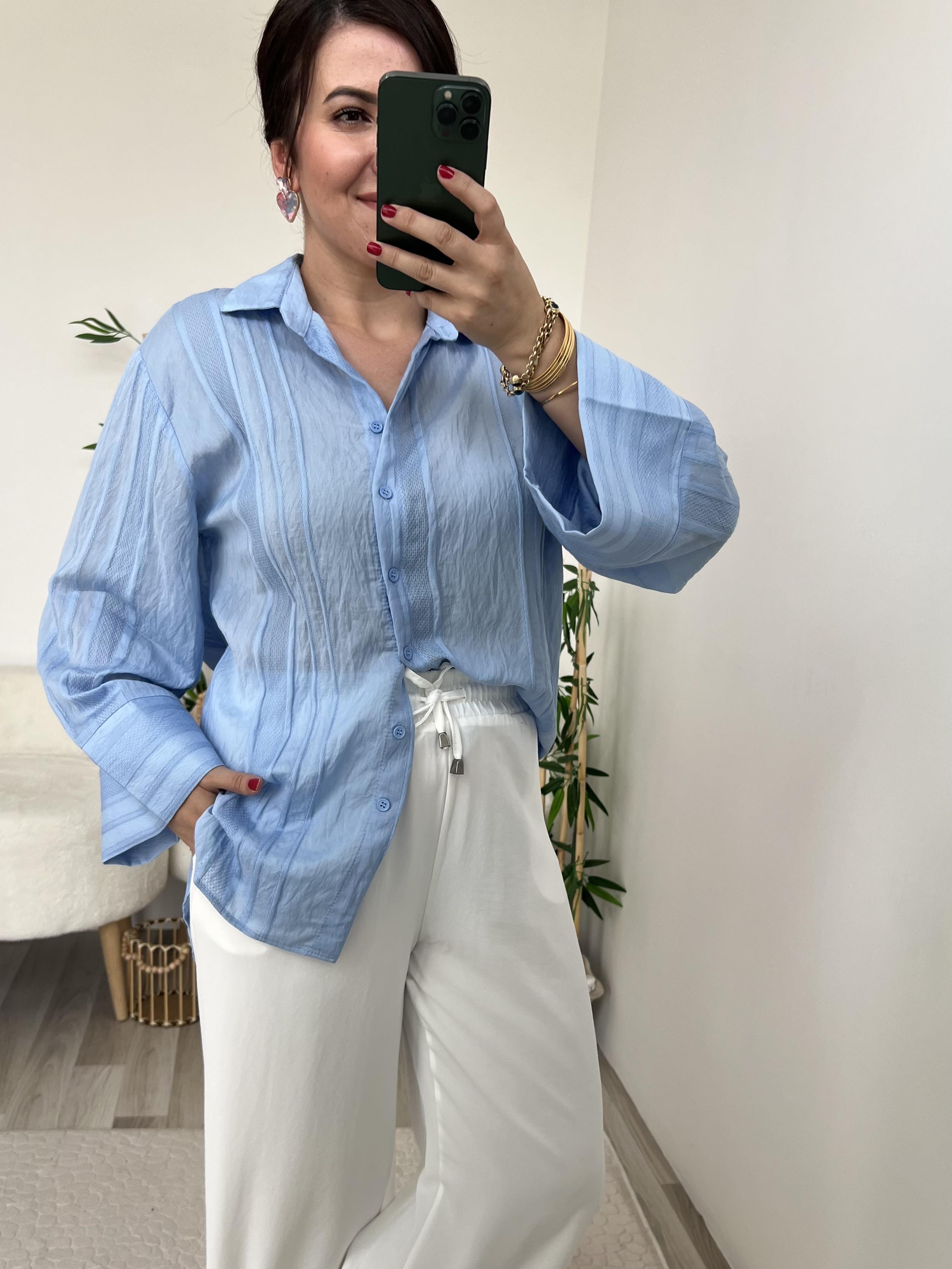 Mavi Kimono Kol Gömlek