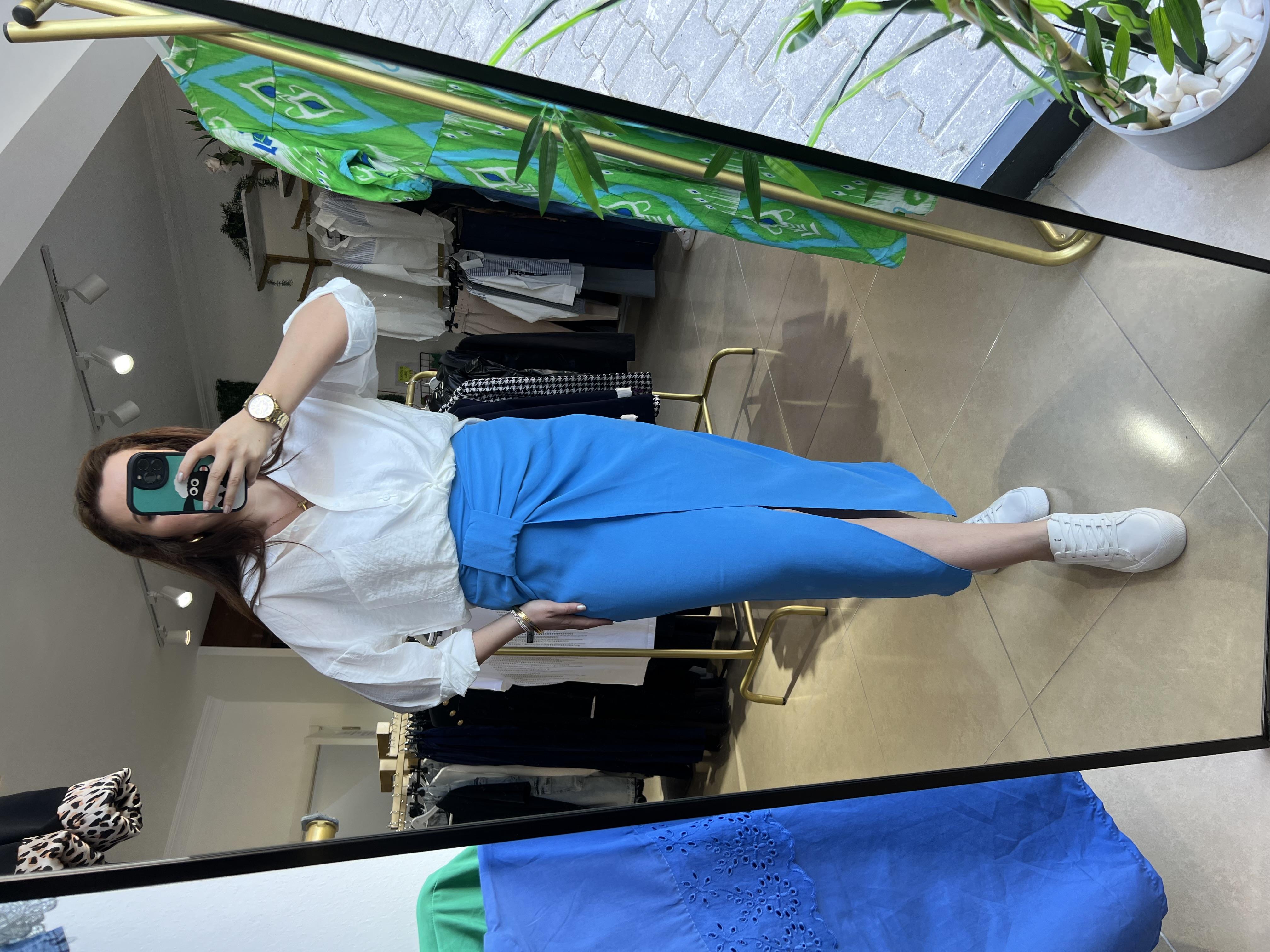 MAVİ KRUVAZE YÜKSEK BEL ETEK 