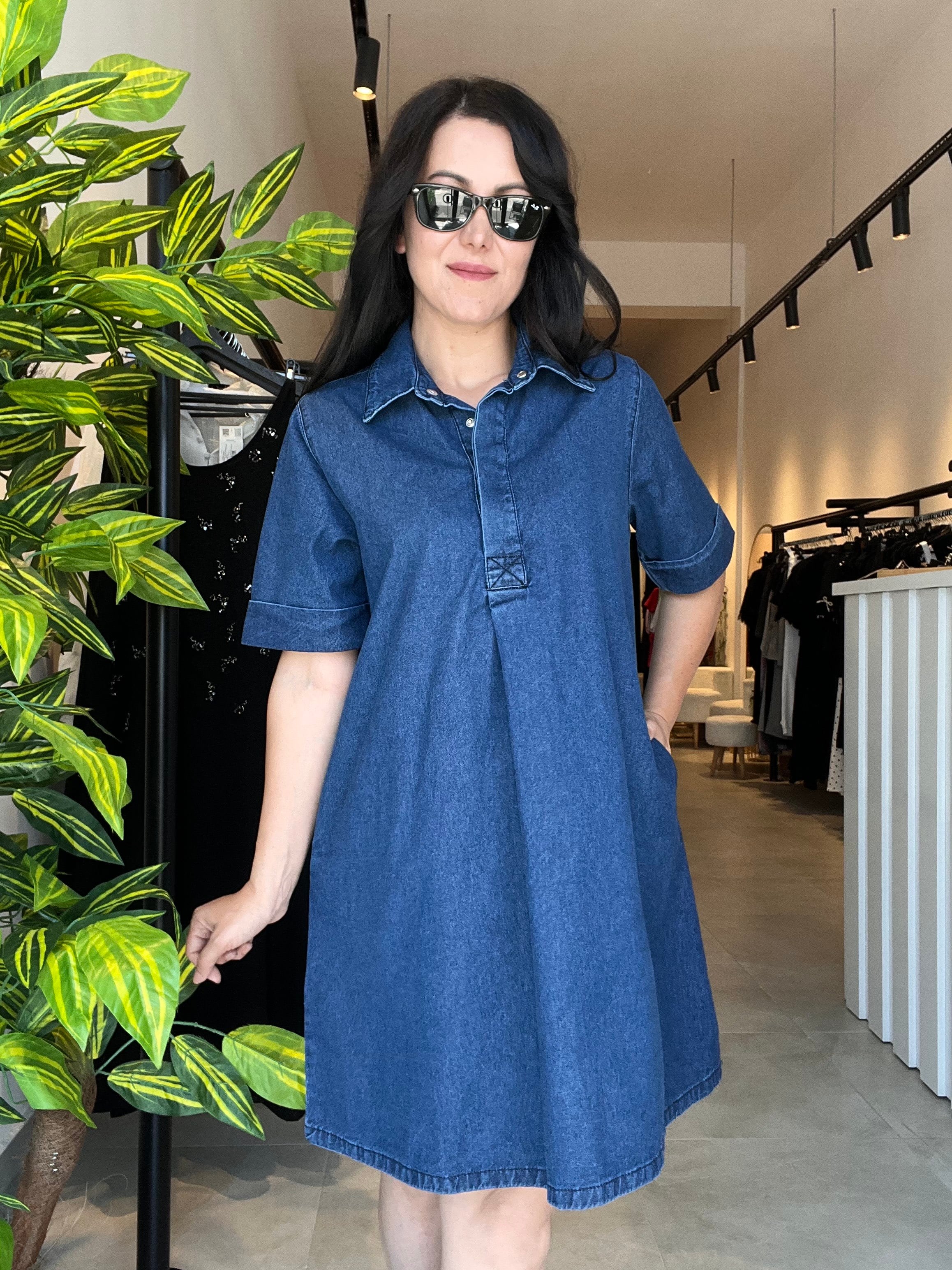 Mavi Polo Yaka Jean Elbise