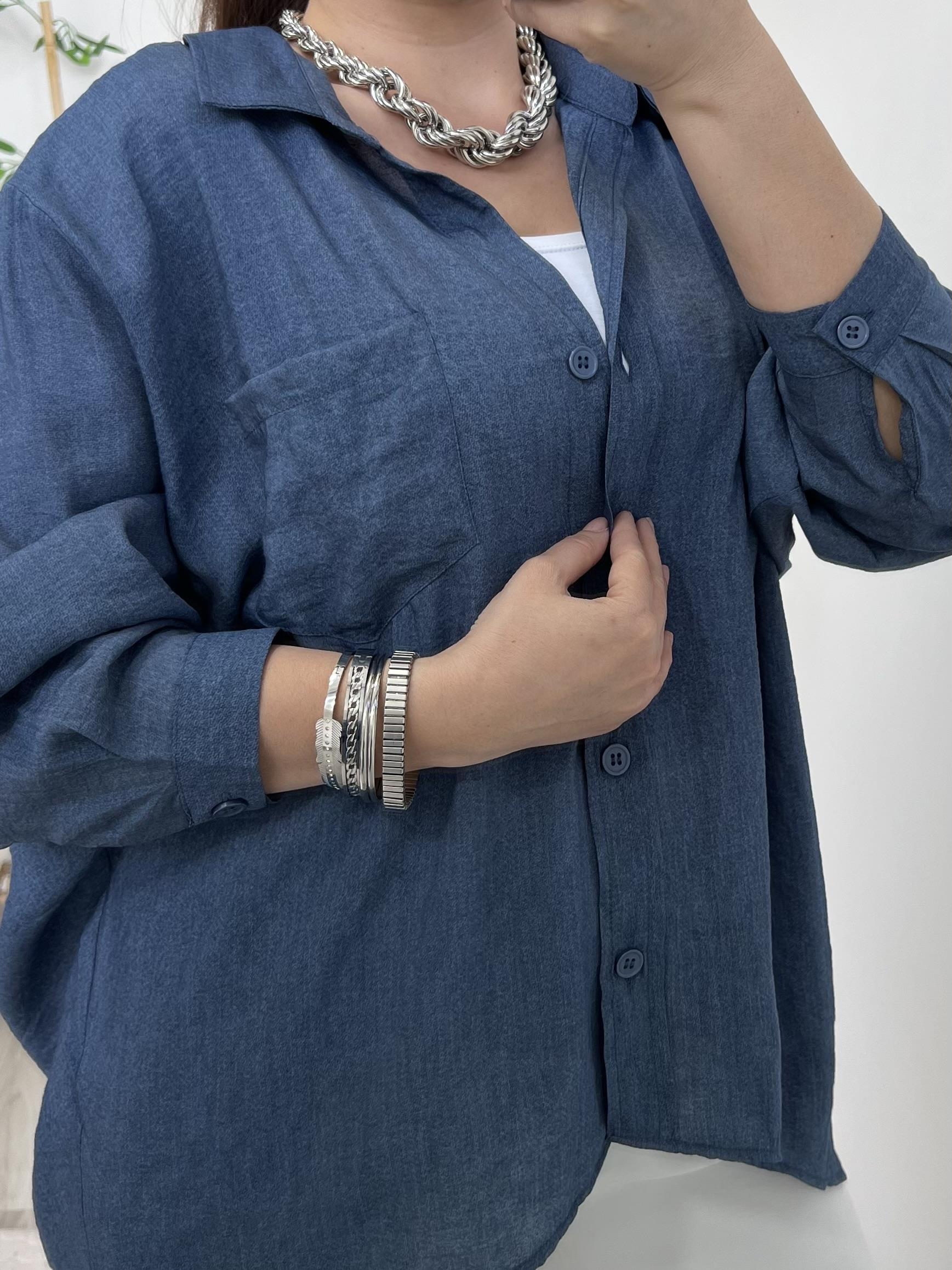 Mavi Tensel Geniş Kesim Gömlek