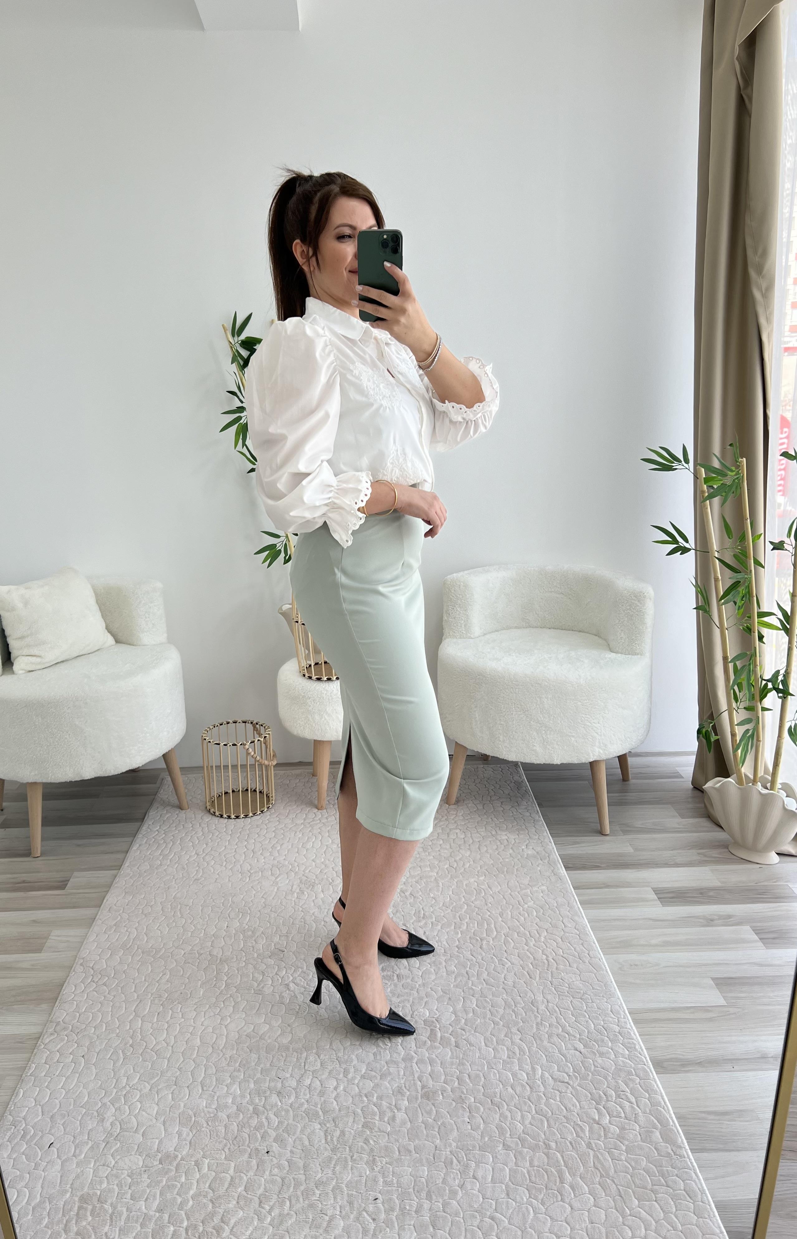 MİNT YEŞİLİ MİDİ BOY KALEM ETEK