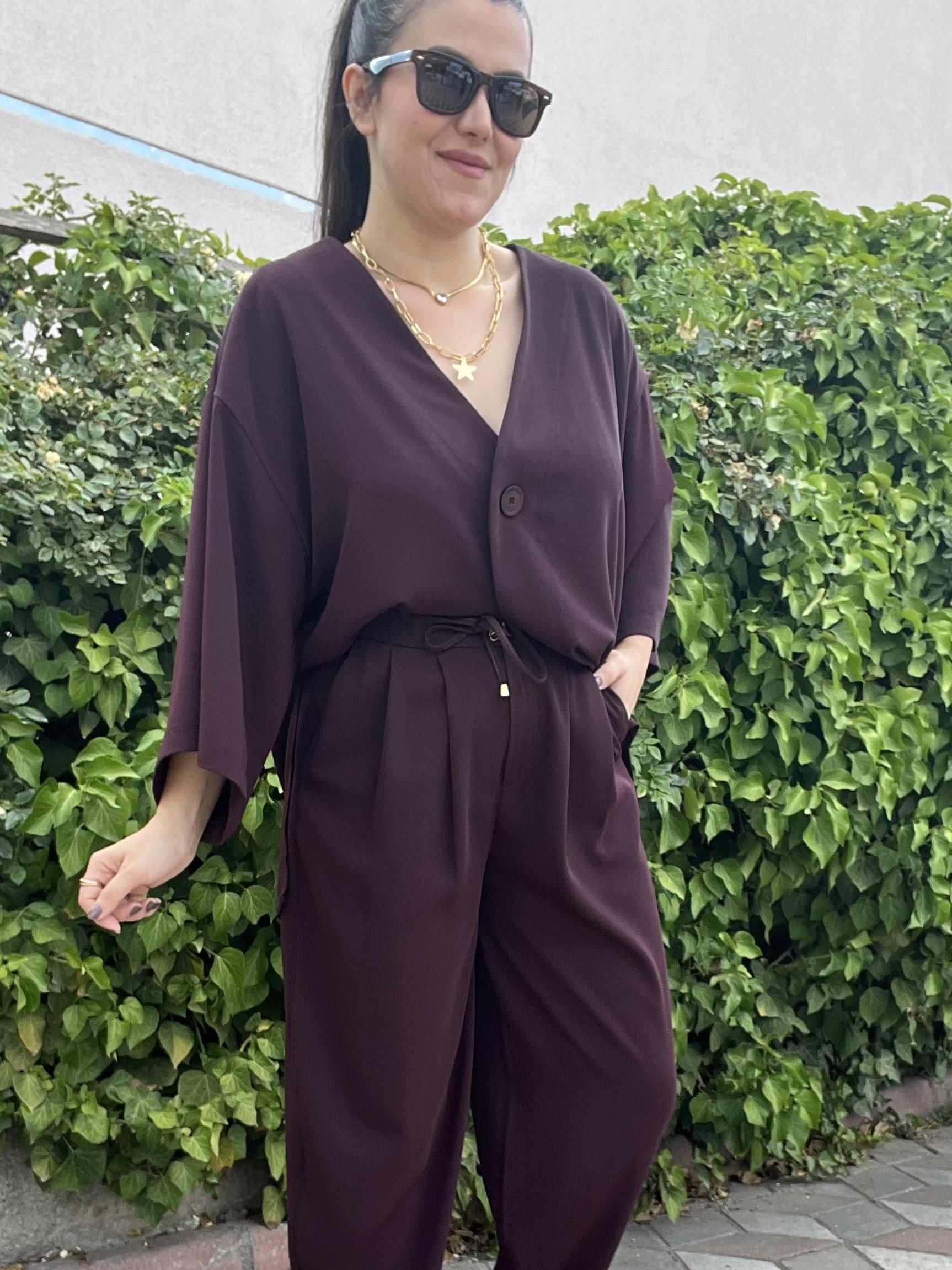 Mürdüm Şalvar Kesim Pilili Pantolon