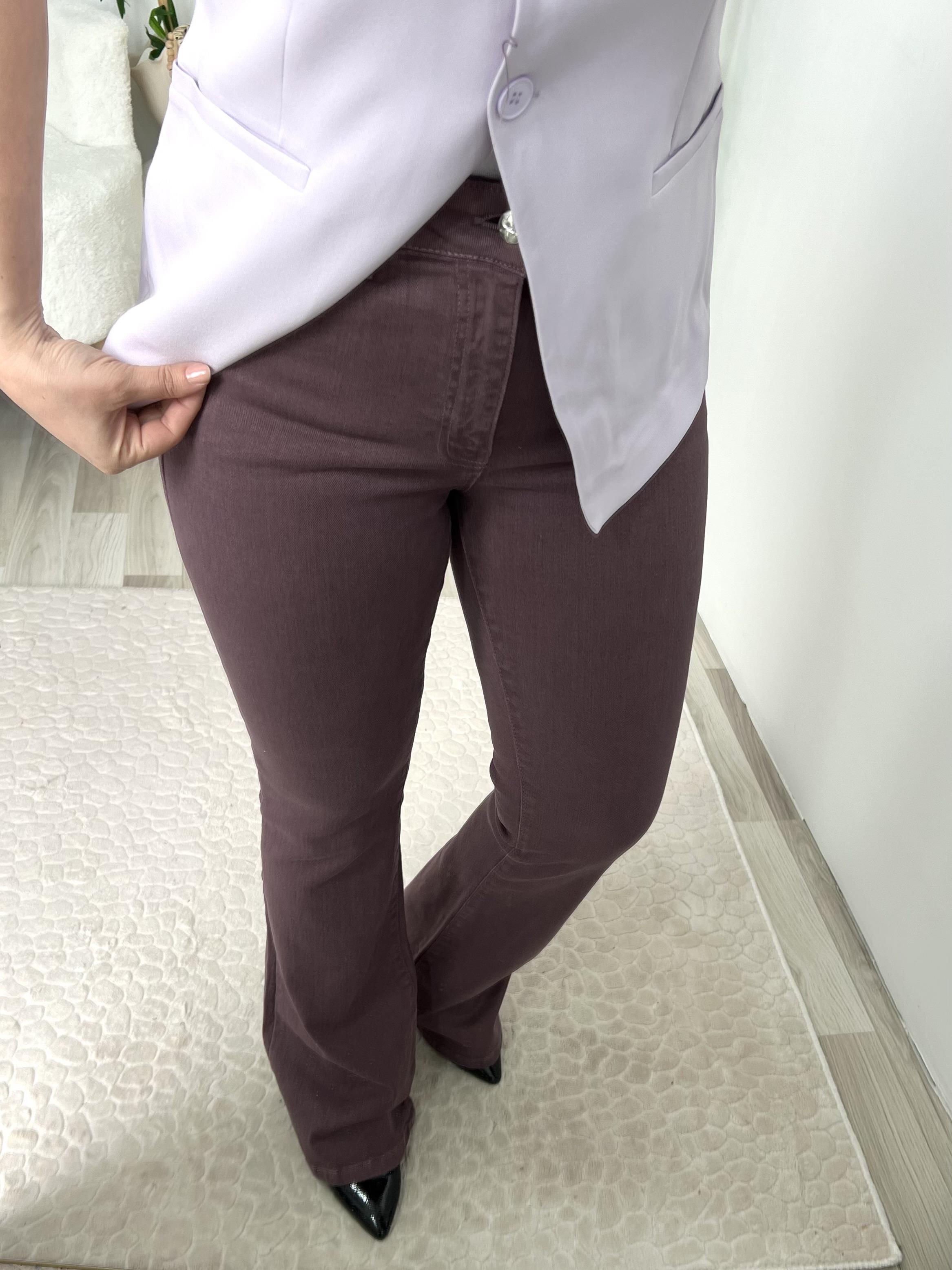 Mürdüm Yıkama Efektli İspanyol PaçaJean Pantolon