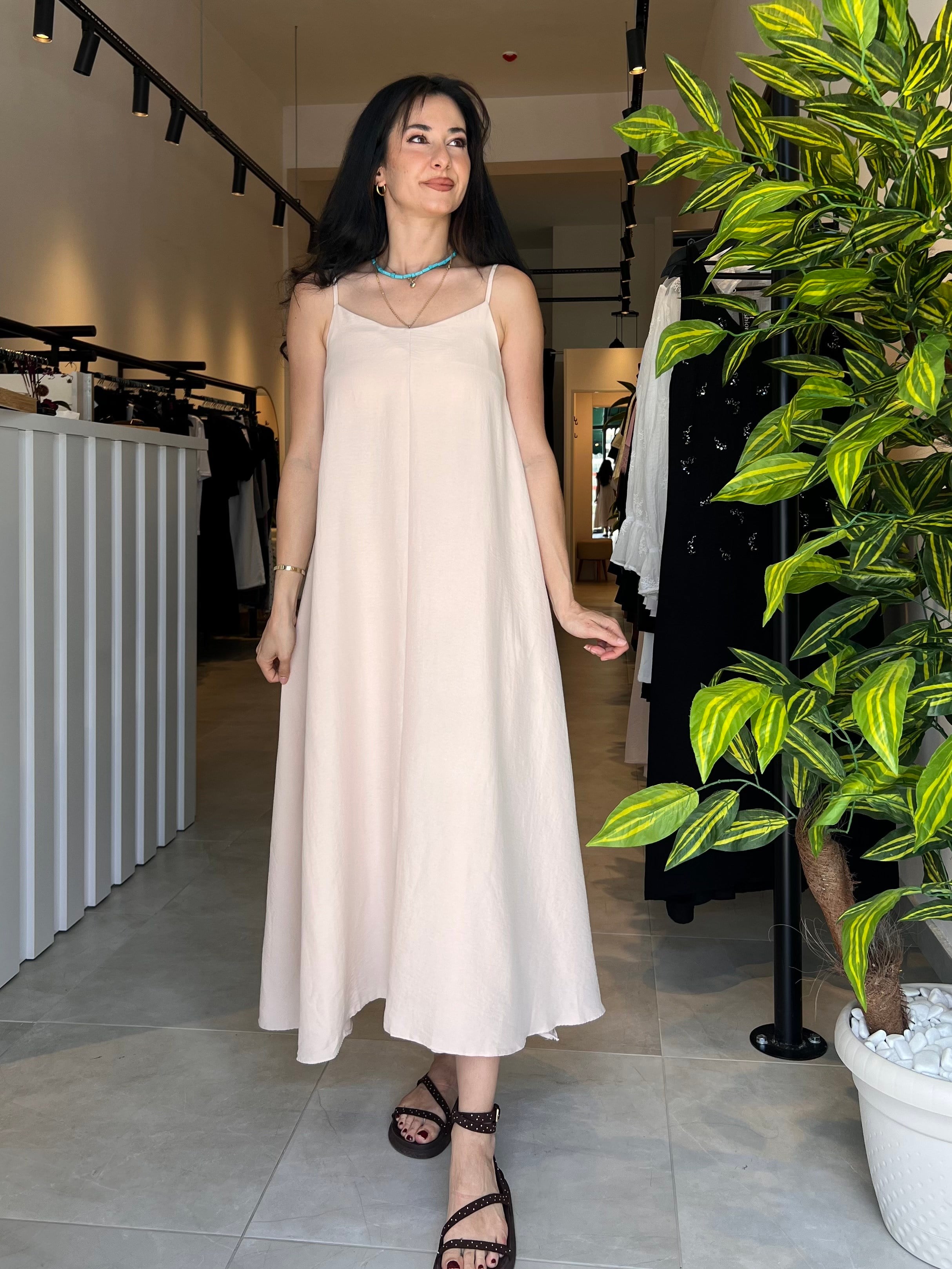 NUDE İP ASKILI ELBİSE 