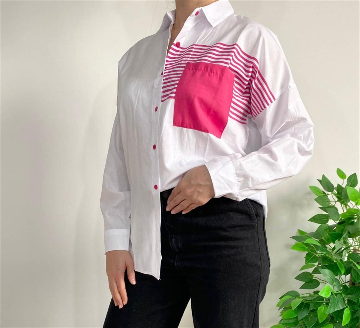 Pembe Cepli Kadın Gömlek