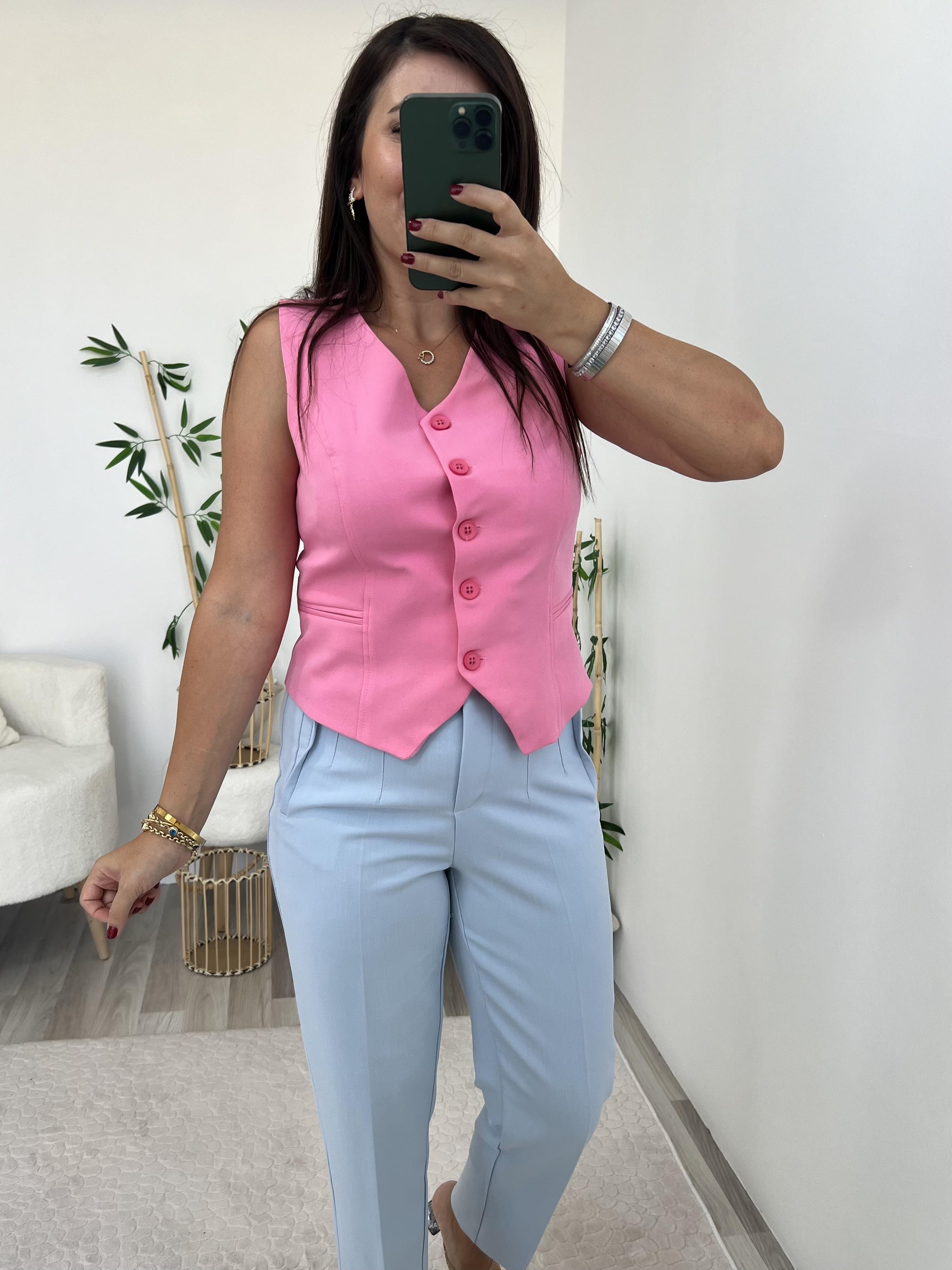 PEMBE DÜĞME KAPAMALI TENNİ YELEK