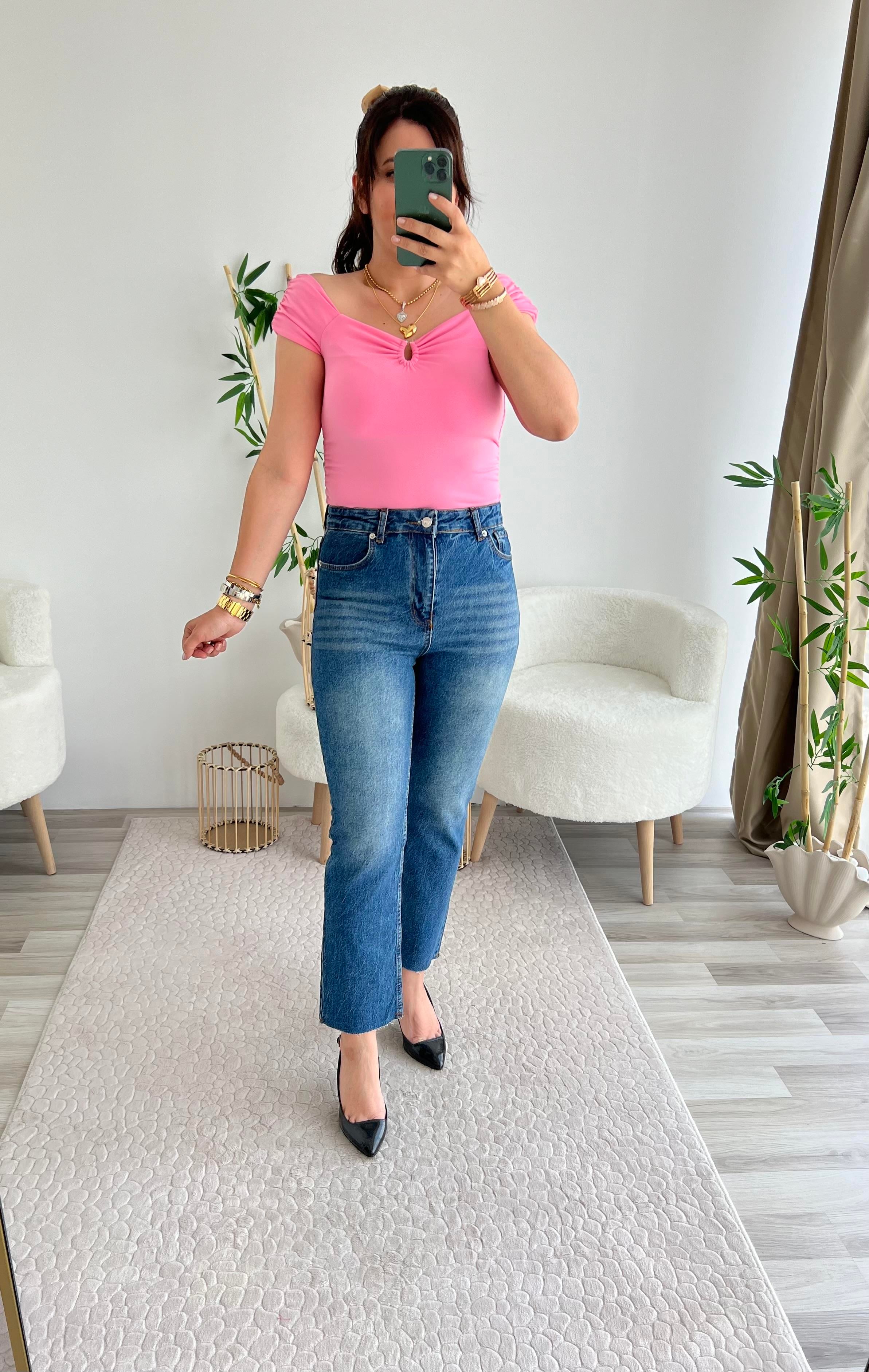 PEMBE MADONNA YAKA BLUZ