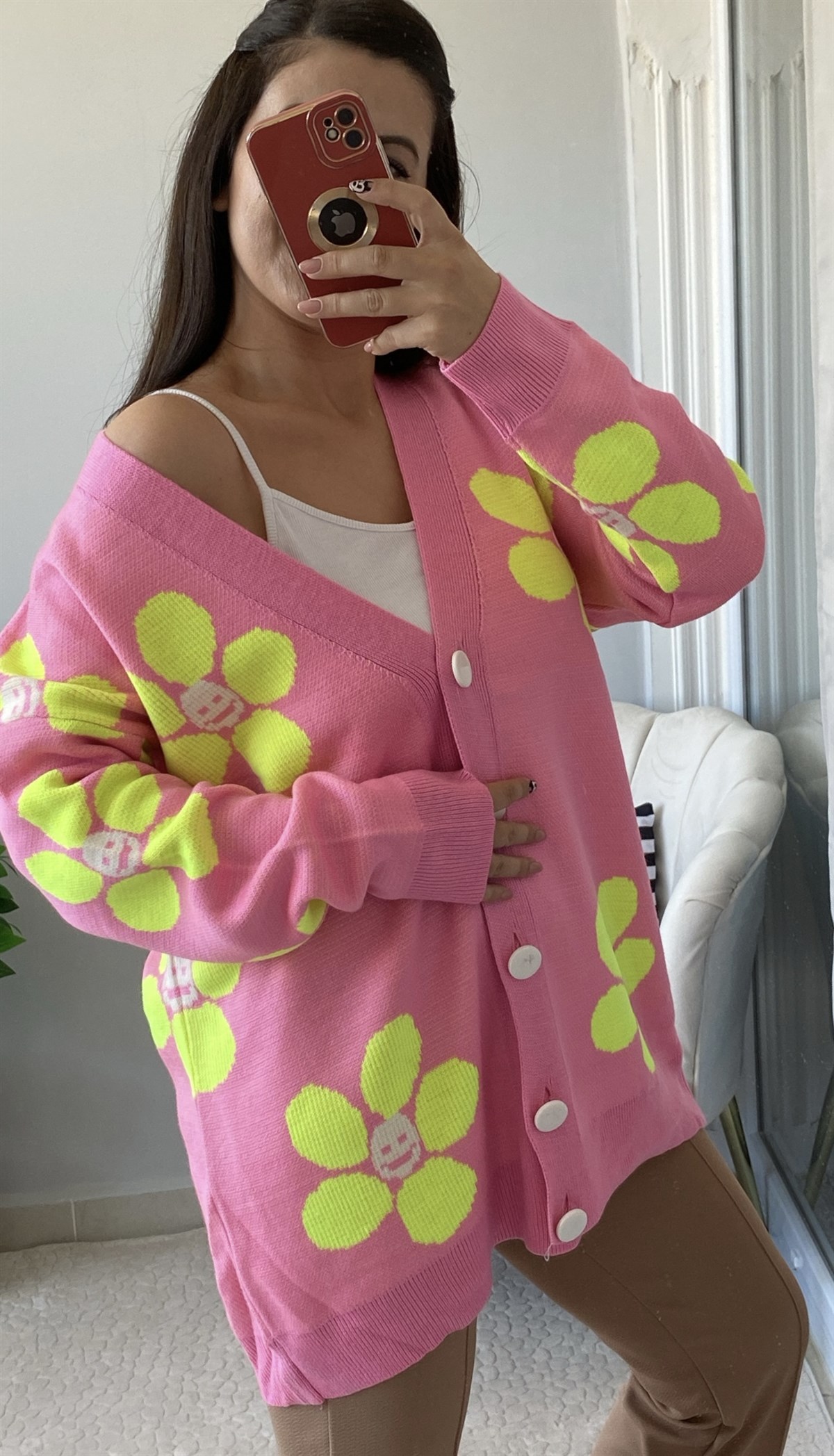 PEMPE ÇİÇEK DESENLİ OVERSİZE HIRKA