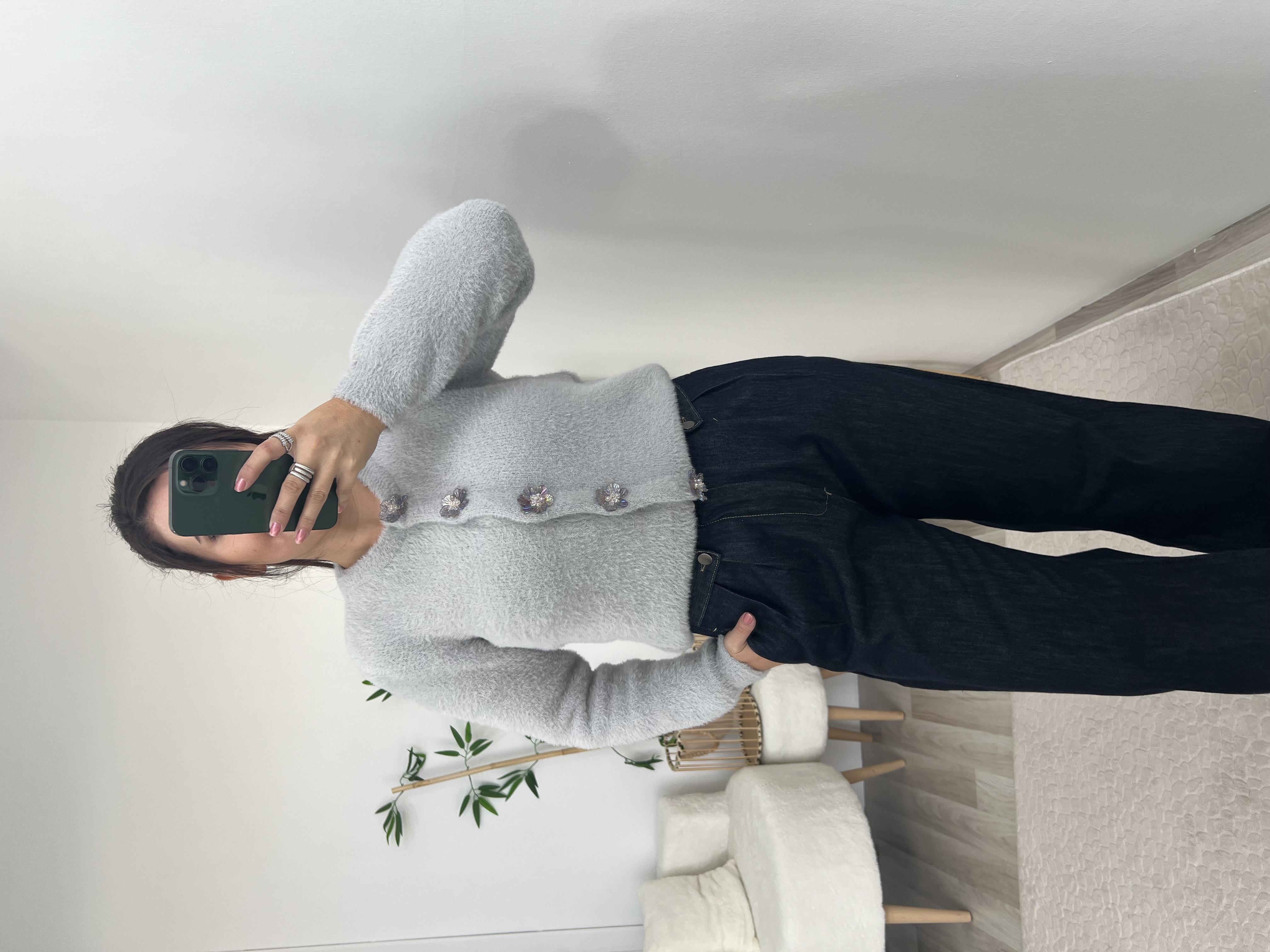 Pileli Düğme Detaylı Jean Pantolon 