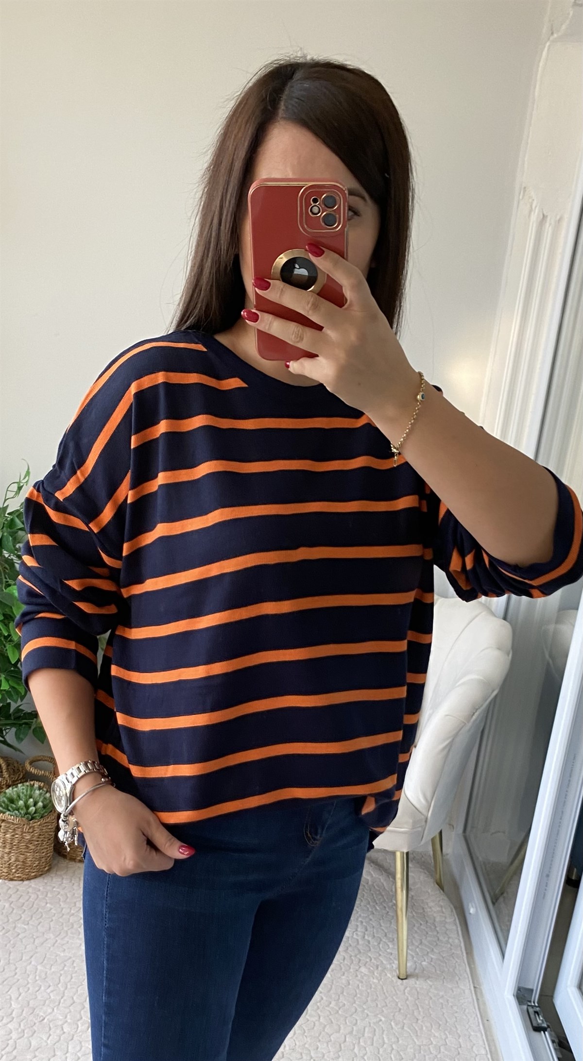 SIFIR YAKA ÇİZGİLİ KAZAK