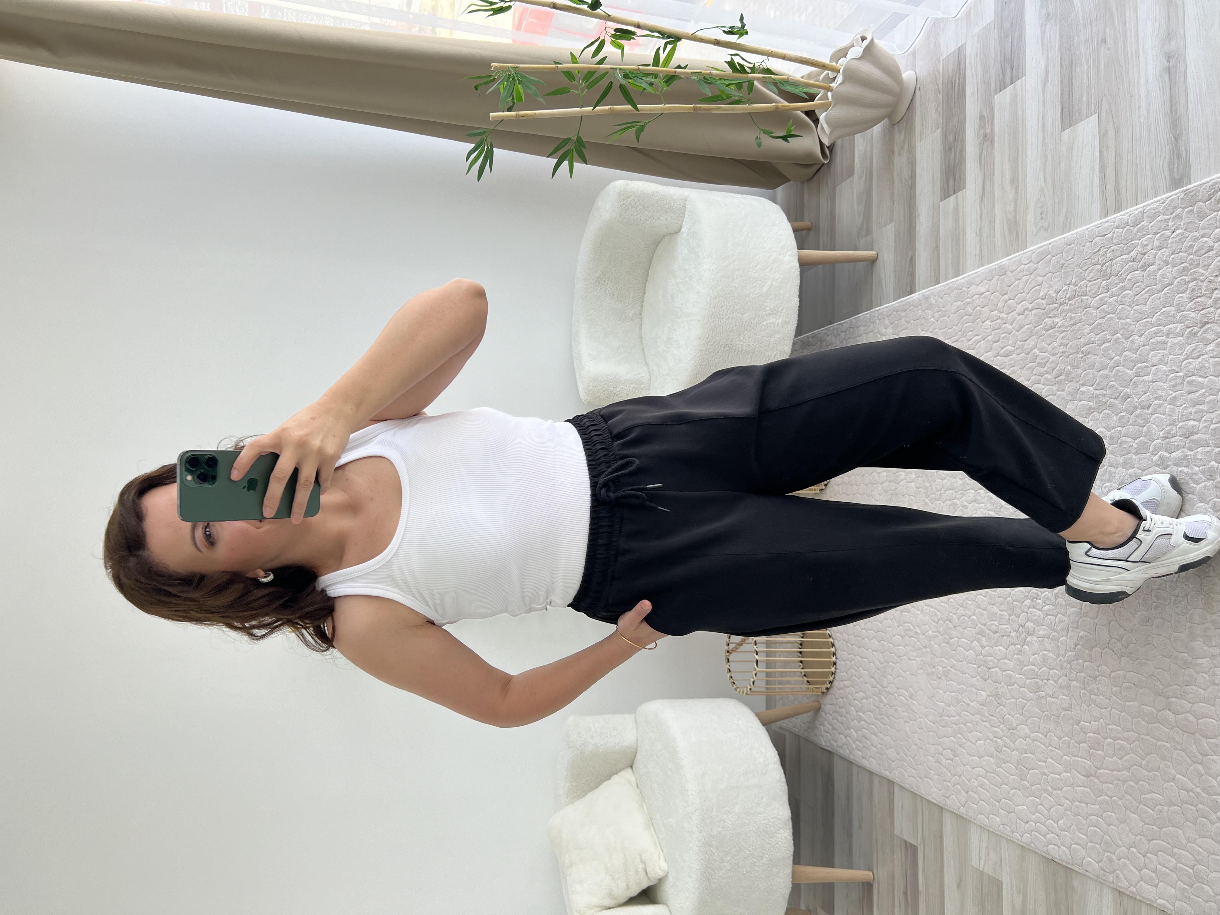 SİYAH BELİ LASTİKLİ KAYMAK DOKULU EŞOFMAN ALTI