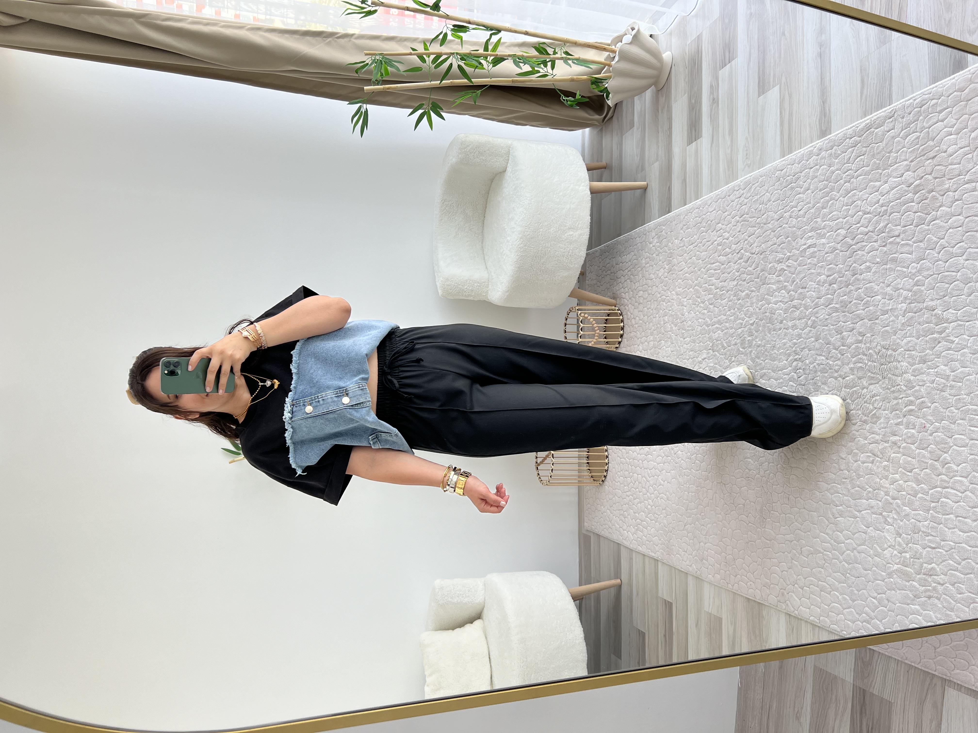 SİYAH BELİ LASTİKLİ PREMİUM PALAZZO PANTOLON