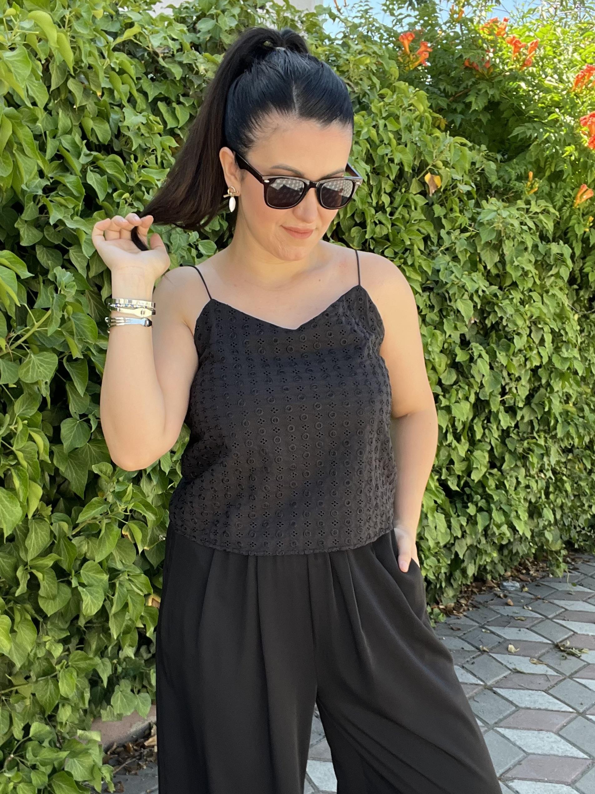 Siyah İp Askılı Astarlı Fisto Bluz