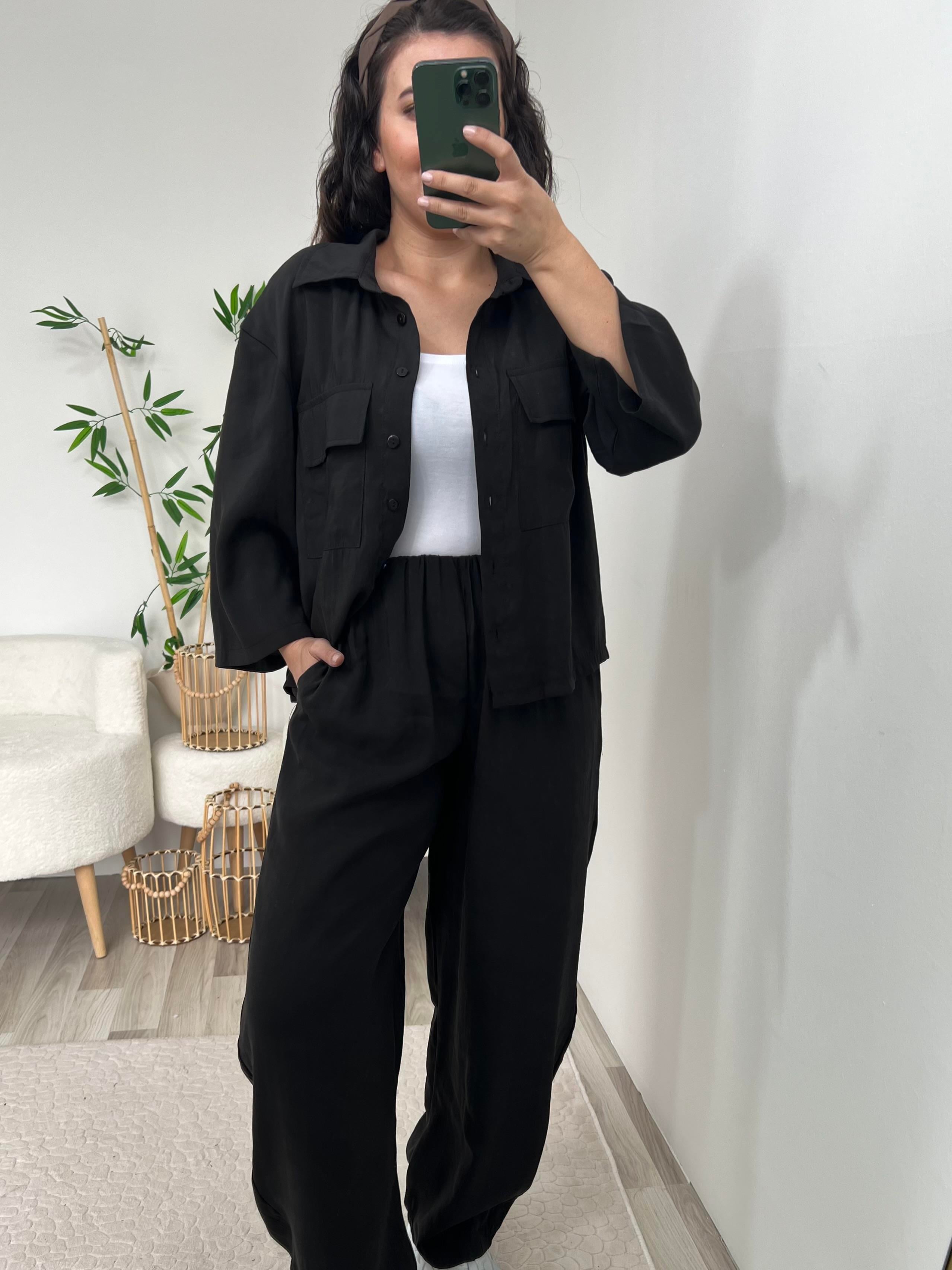 Siyah İpek Modal İkili Şalvar Takım