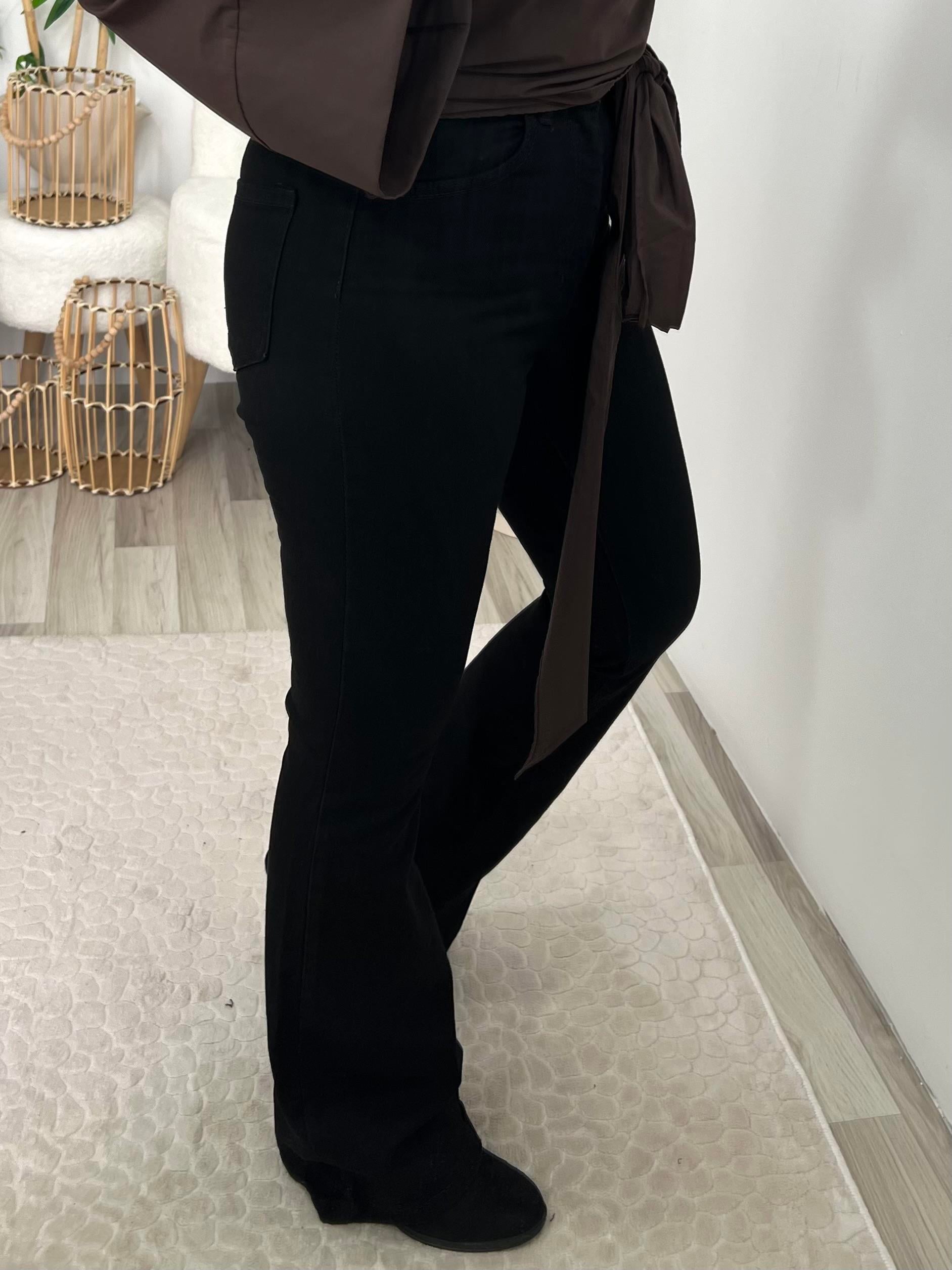 Siyah İspanyol Paça Jean Pantolon