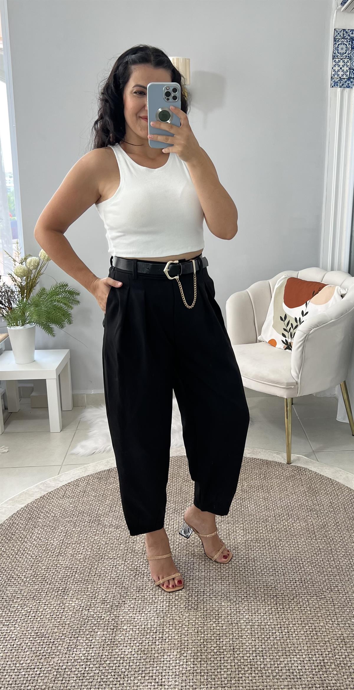 Siyah Kemerli Şalvar Pantolon 