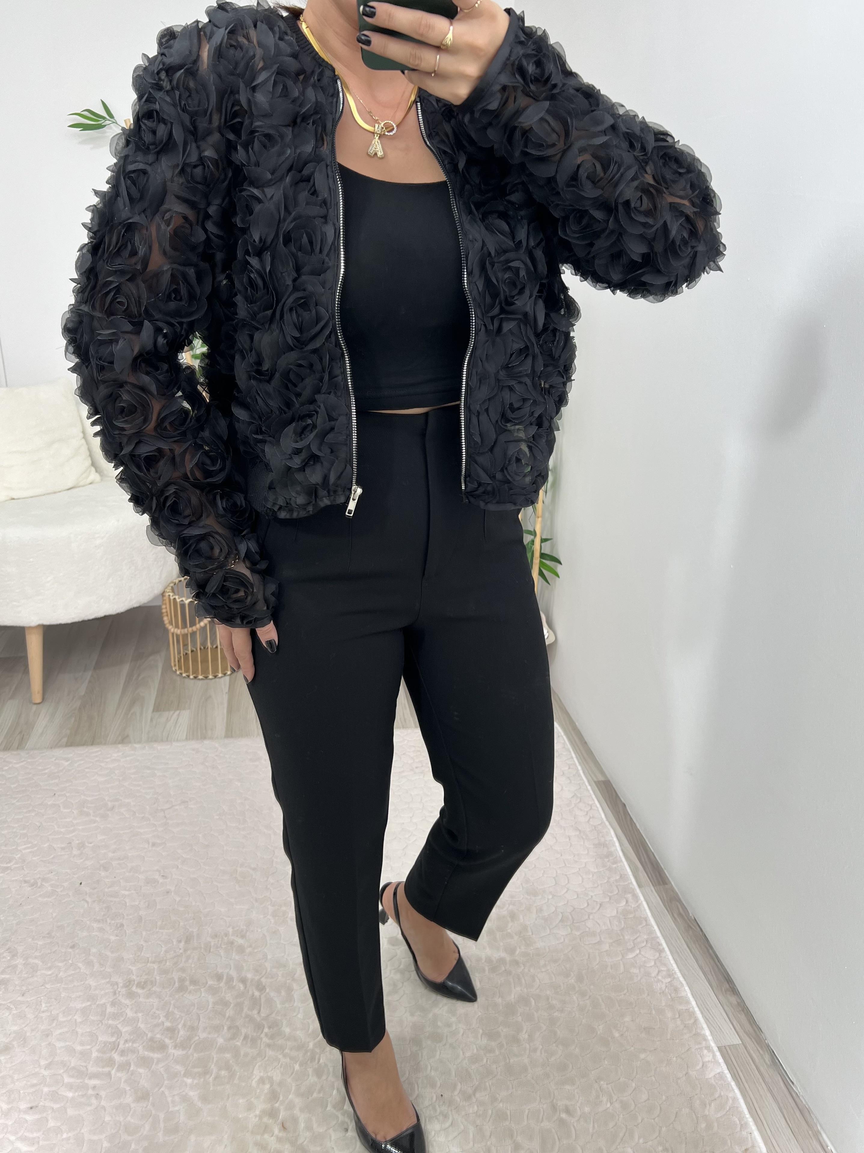 Siyah Önü Flatolu Kumaş Pantolon