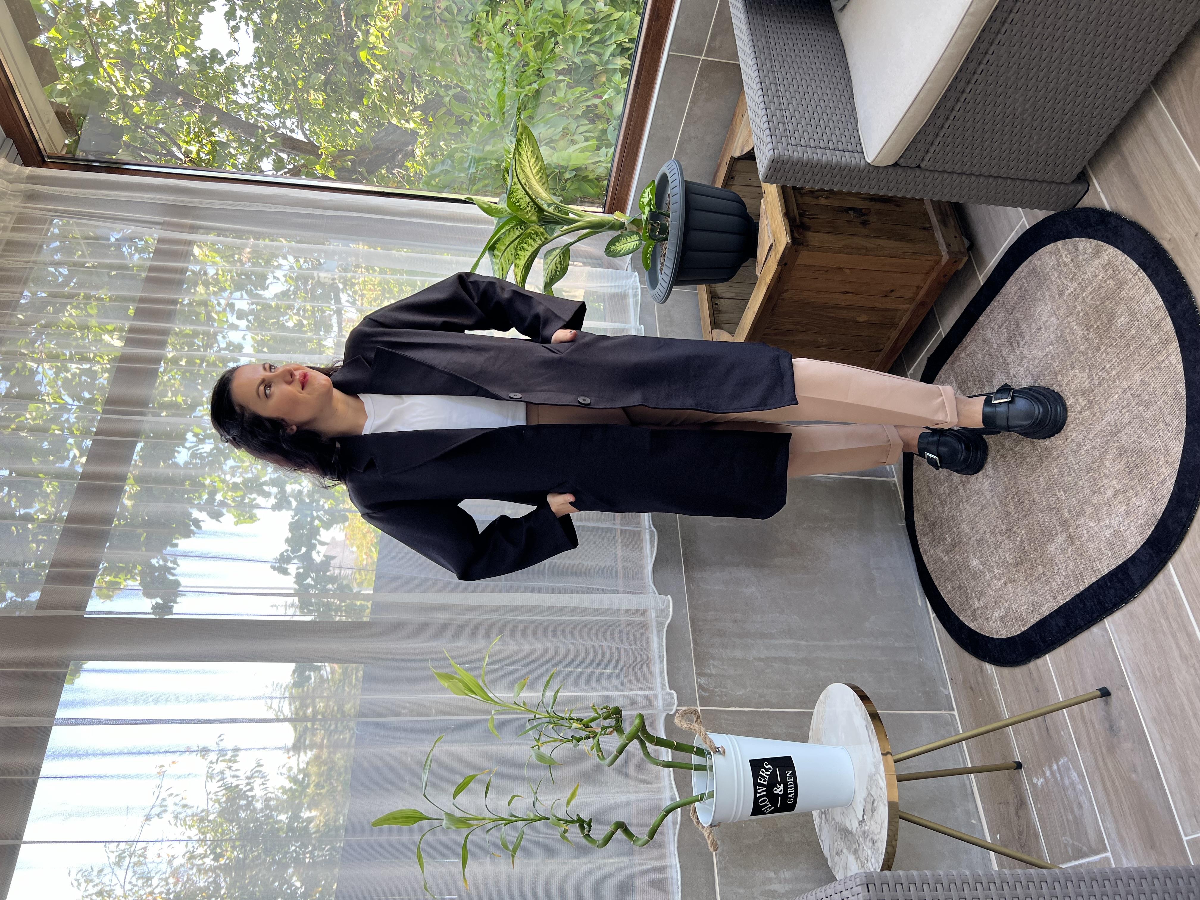 Siyah Oversıze İnce Ceket 