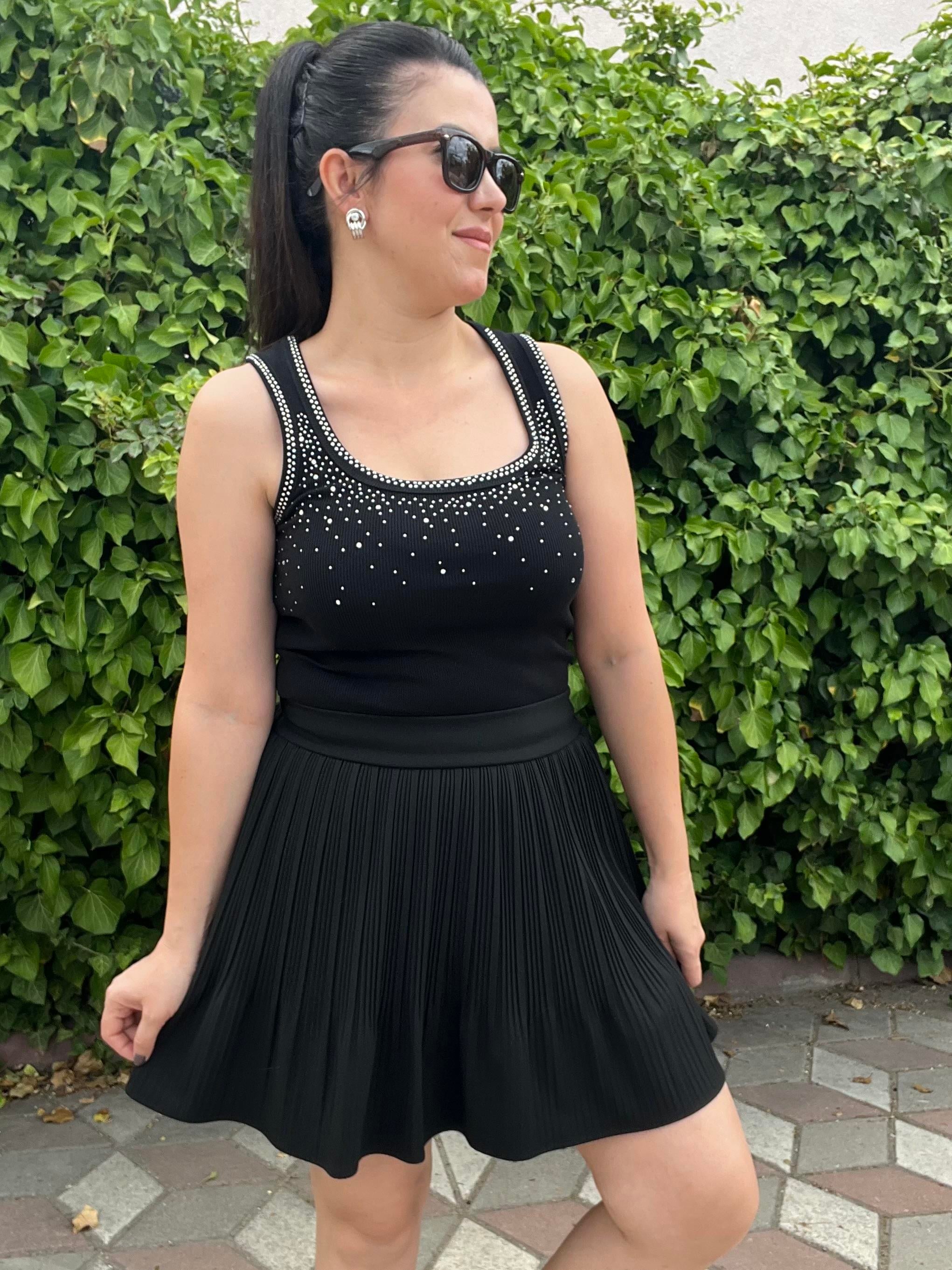 SİYAH TAŞ İŞLEMELİ ATLET BADİ