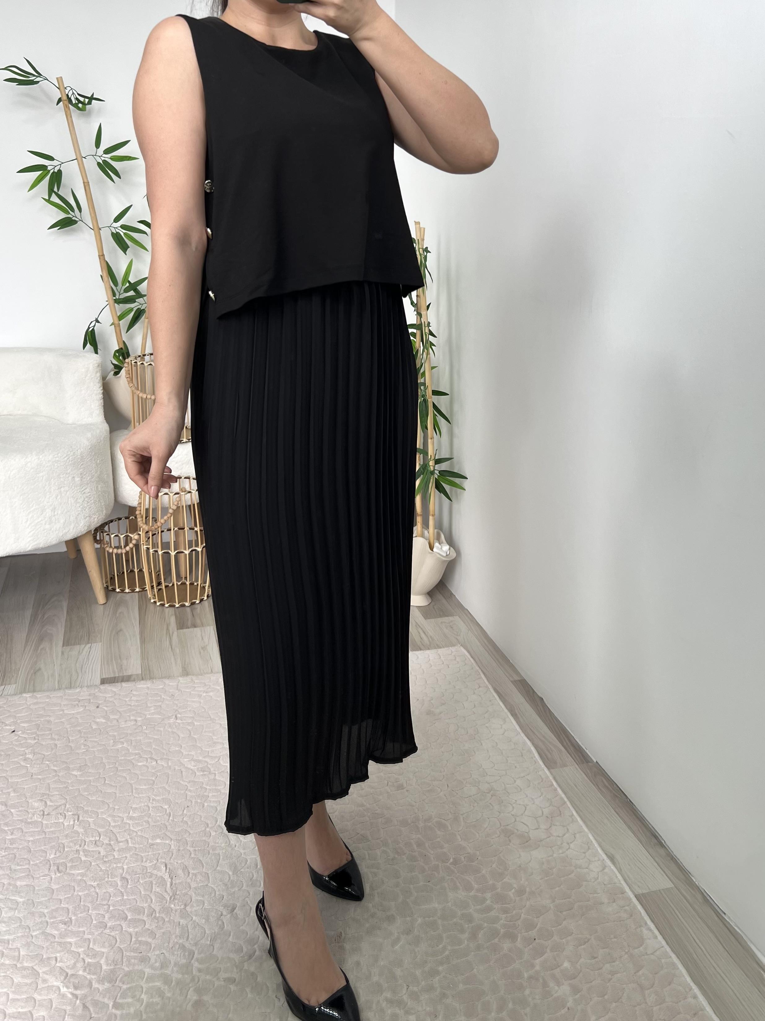 Siyah Tasarım Pilise Elbise