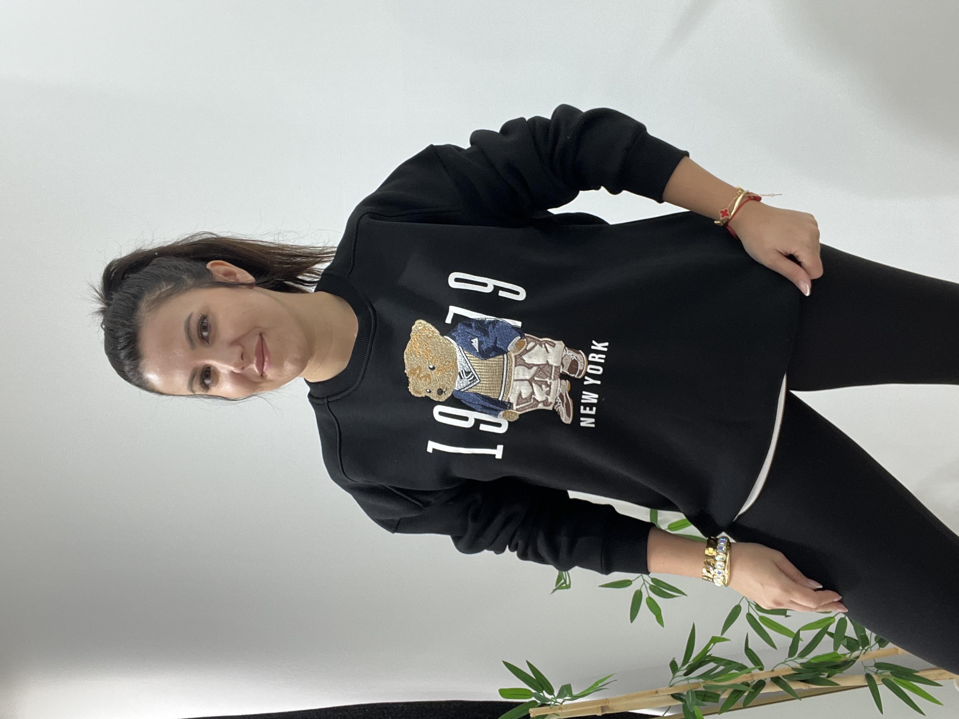 Siyah Tedy Baskılı Şardonlu Sweat