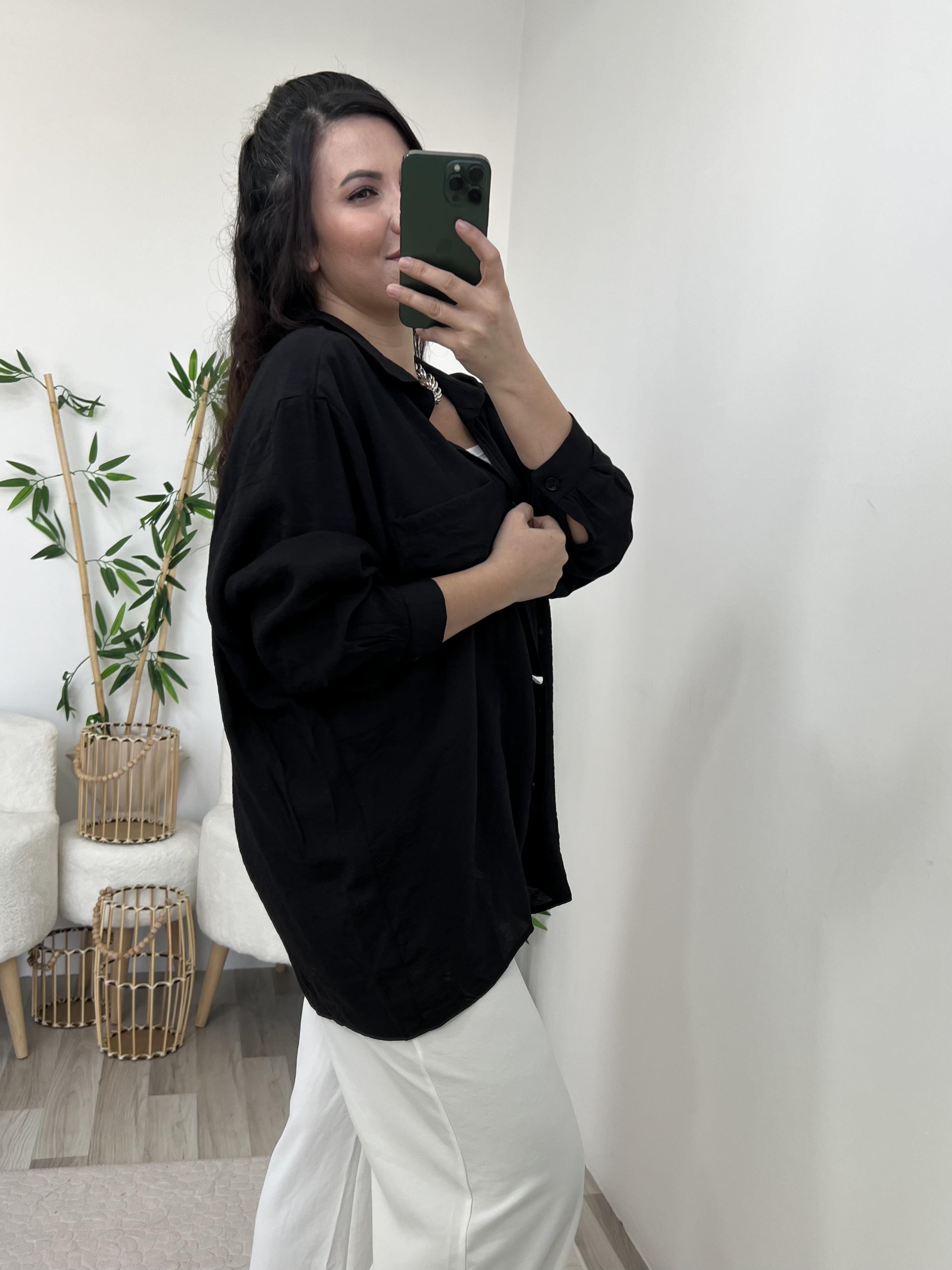 Siyah Tensel Geniş Gömlek