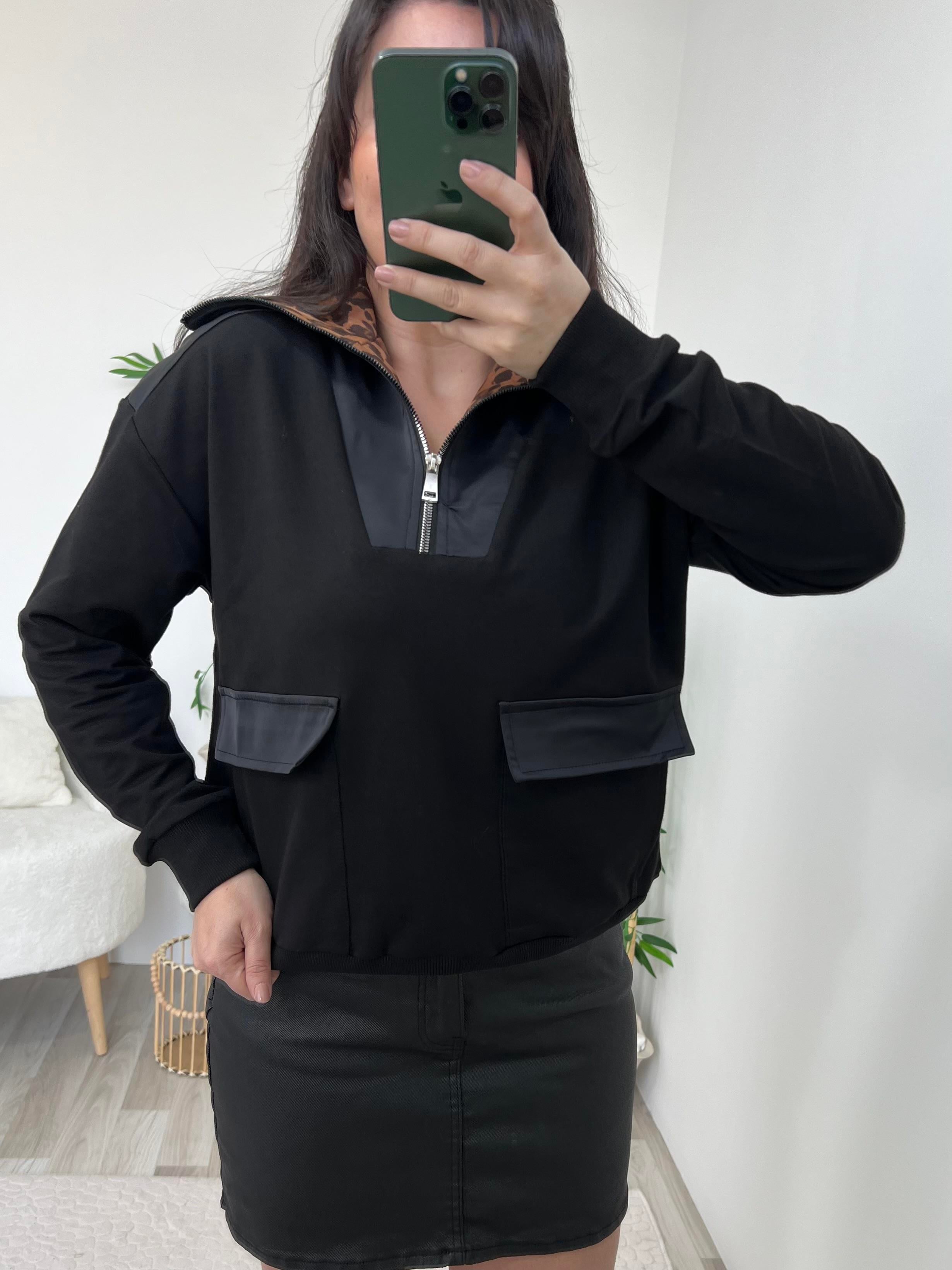 Siyah Yaka Detaylı Tasarım Sweat