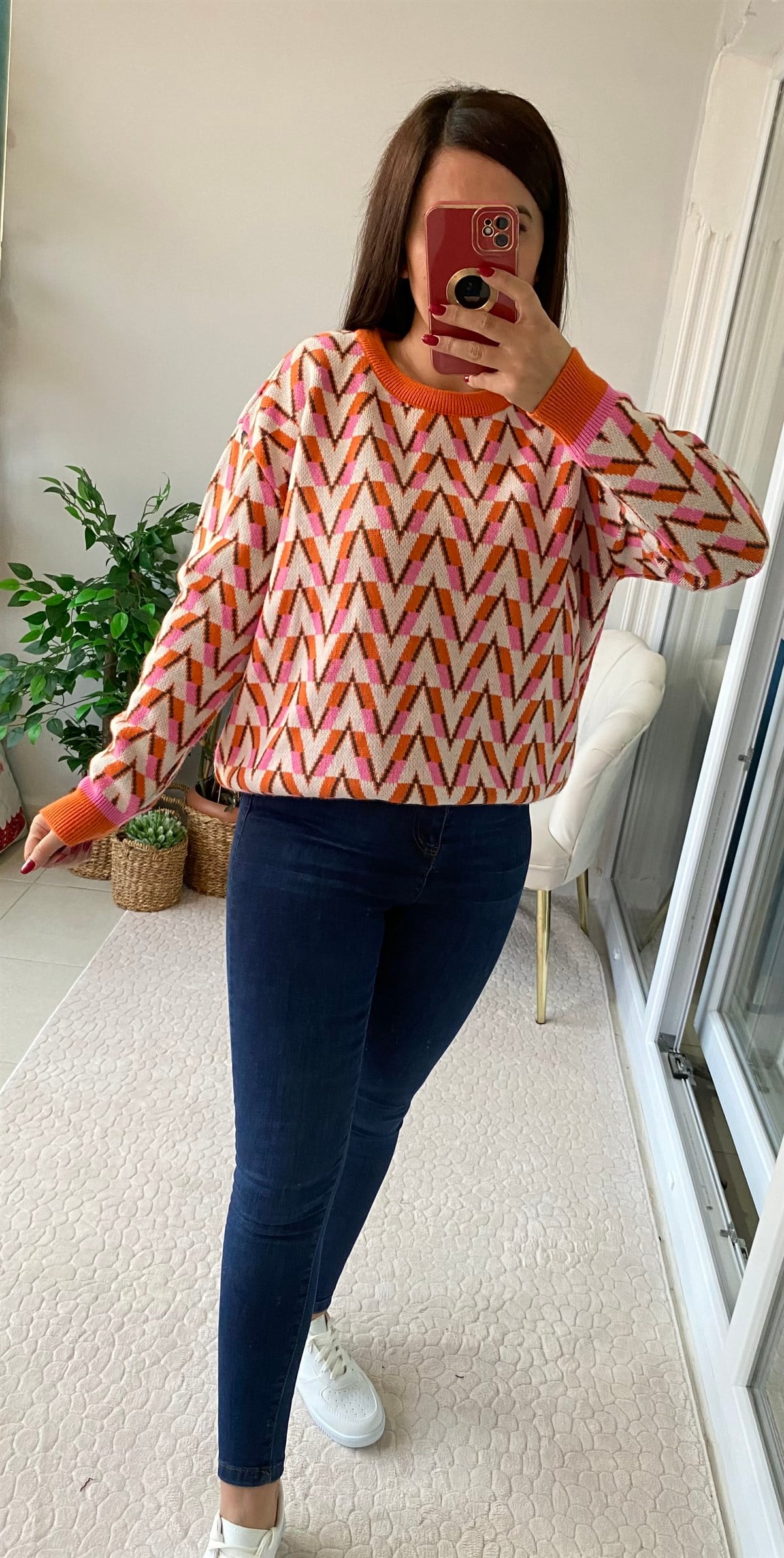 TURUNCU DESENLİ KAZAK