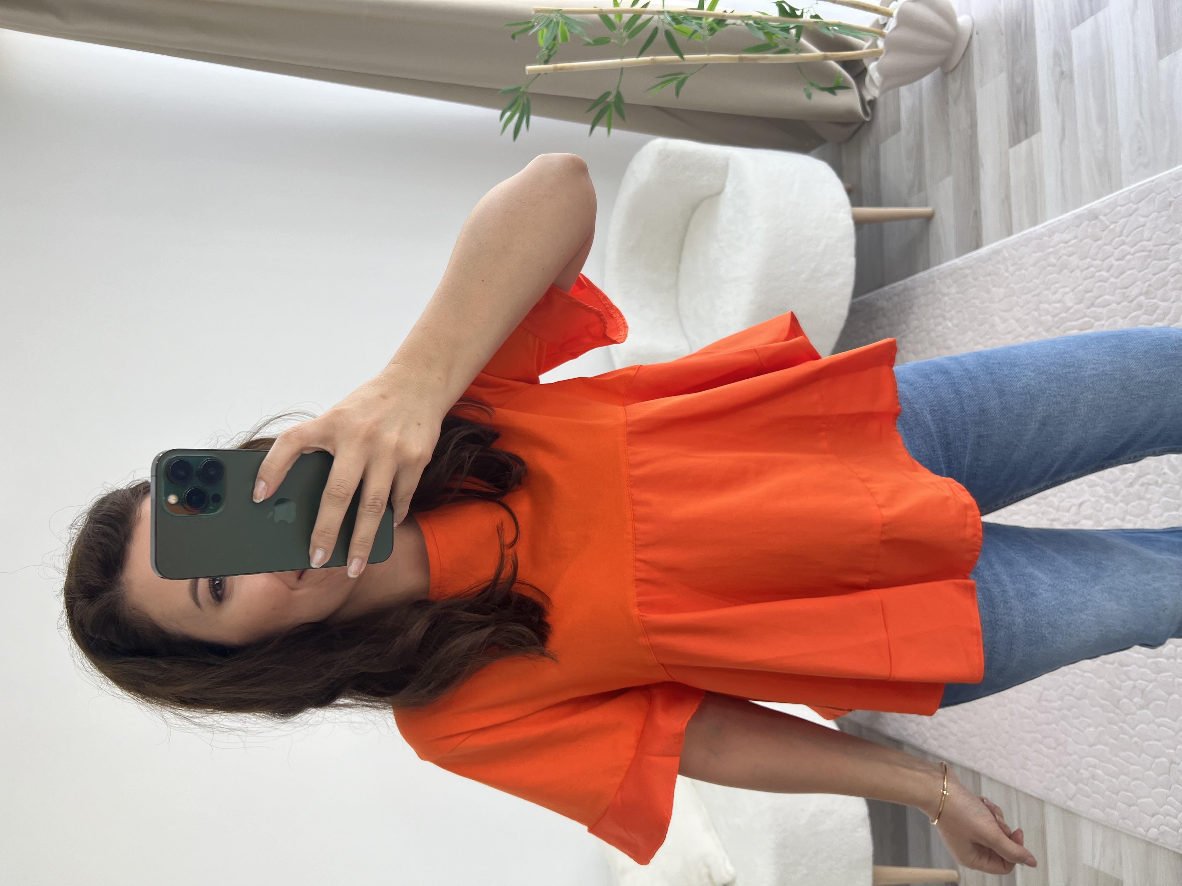 TURUNCU VOLANLI BLUZ