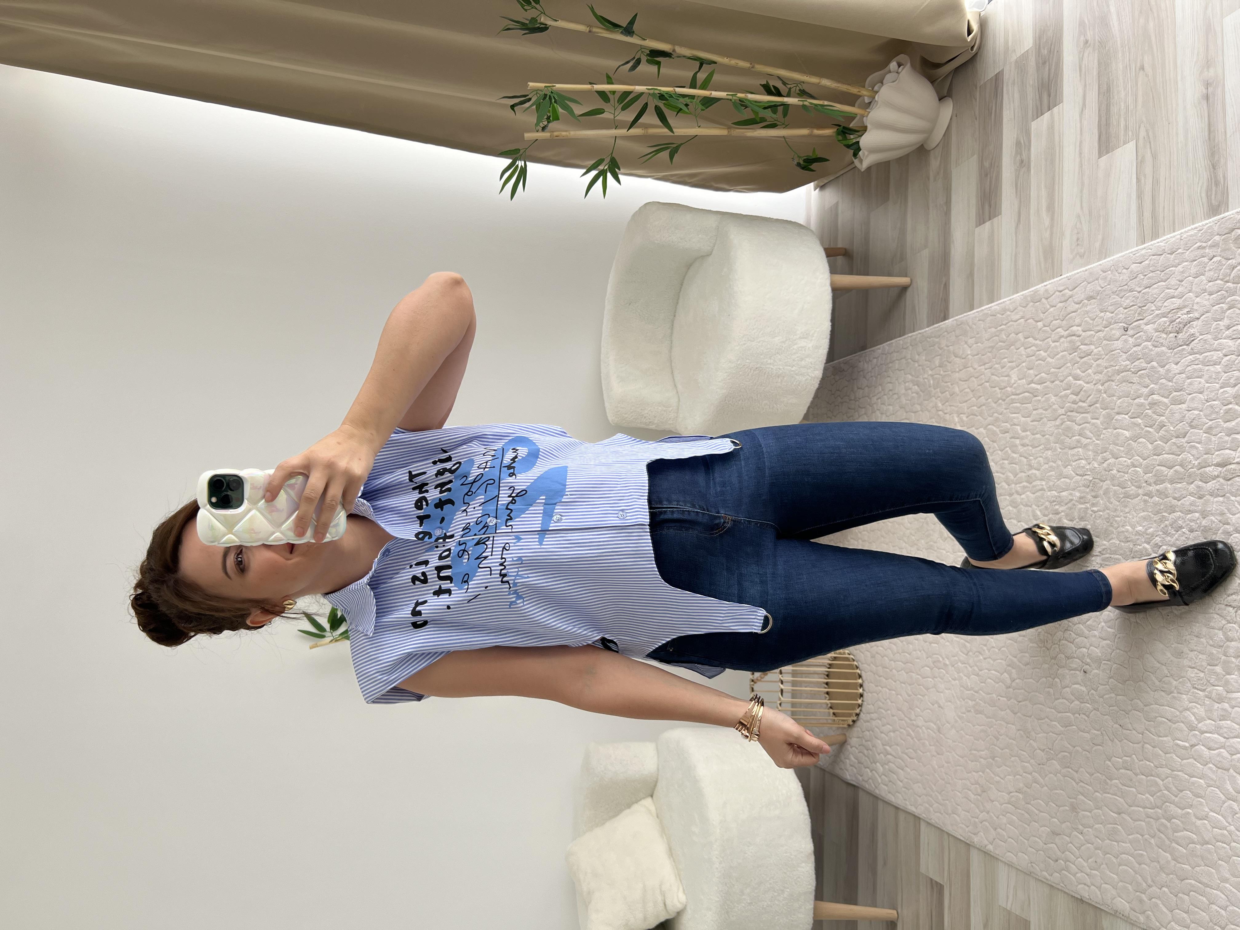 TWİST MODEL ÇİZGİLİ KOLSUZ GÖMLEK