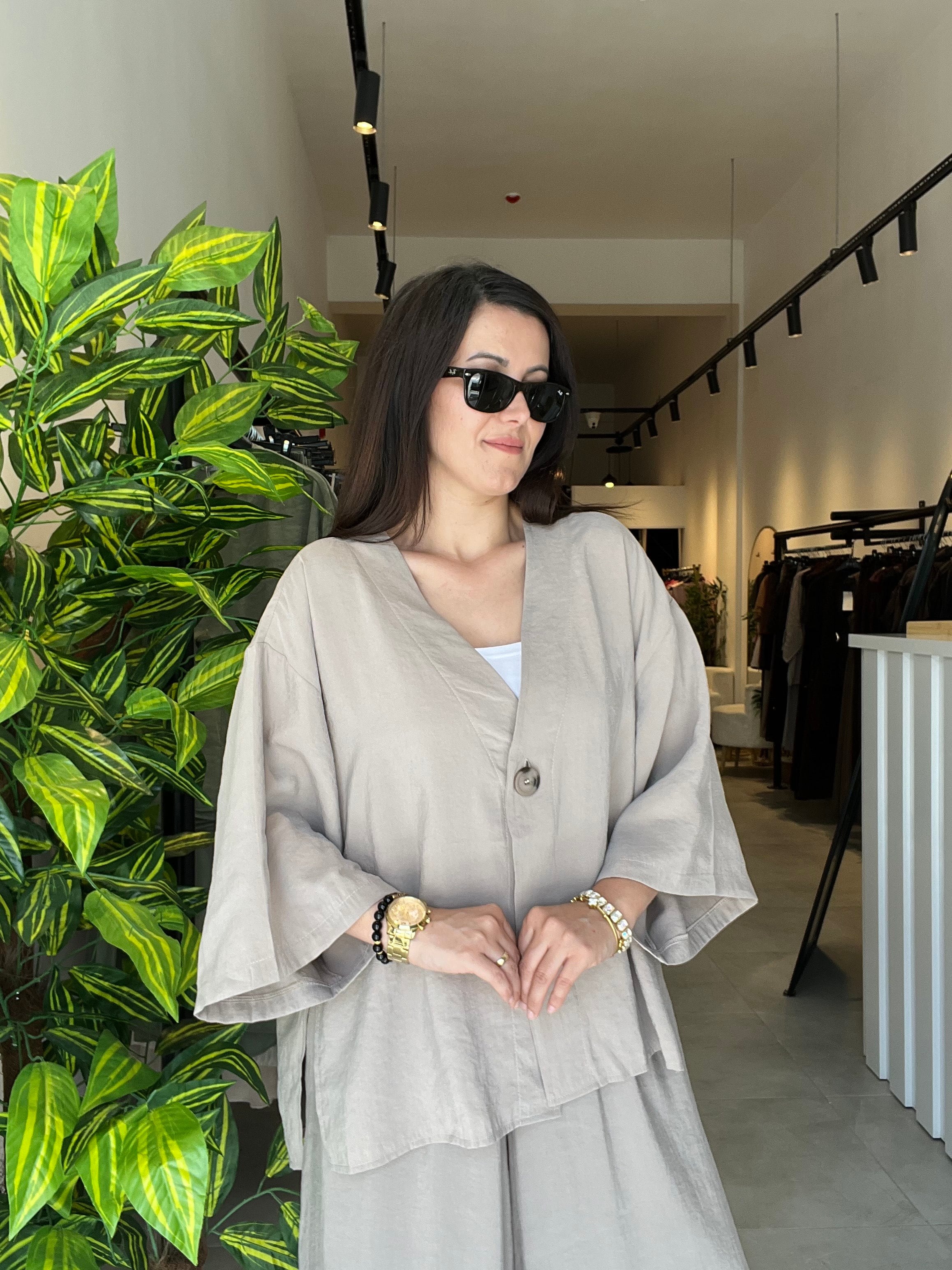 Vizon Tek Düğme Kimono Gömlek