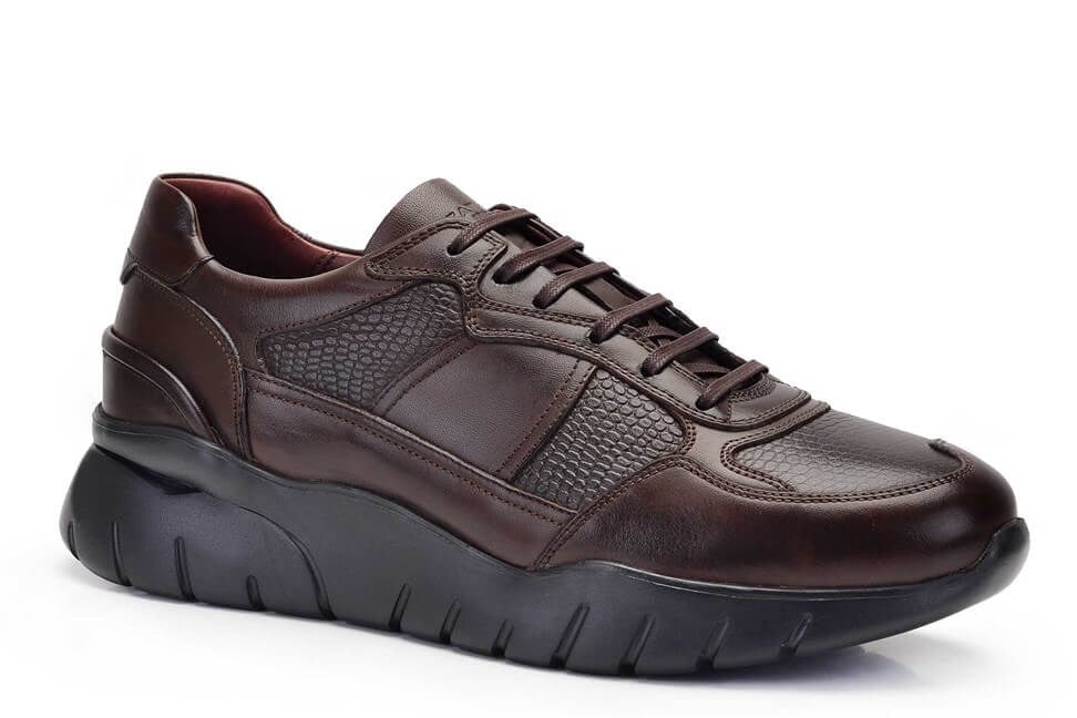 Kahverengi Hakiki Deri Erkek Sneaker Ayakkabı
